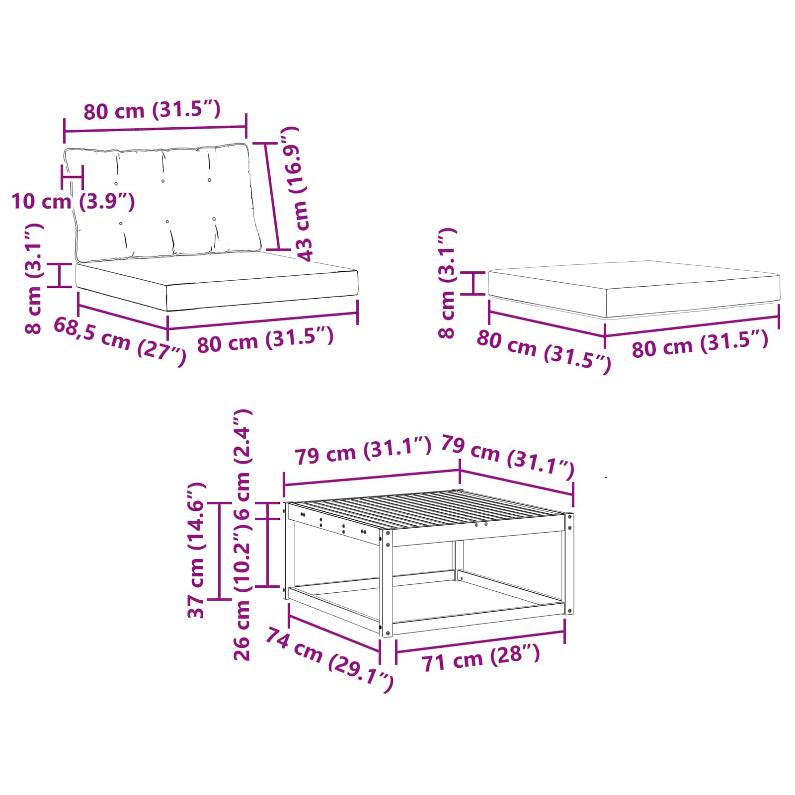 Set vanjskih sofa 6 pcs Bijela i krem 79 x 79 x 37 cm