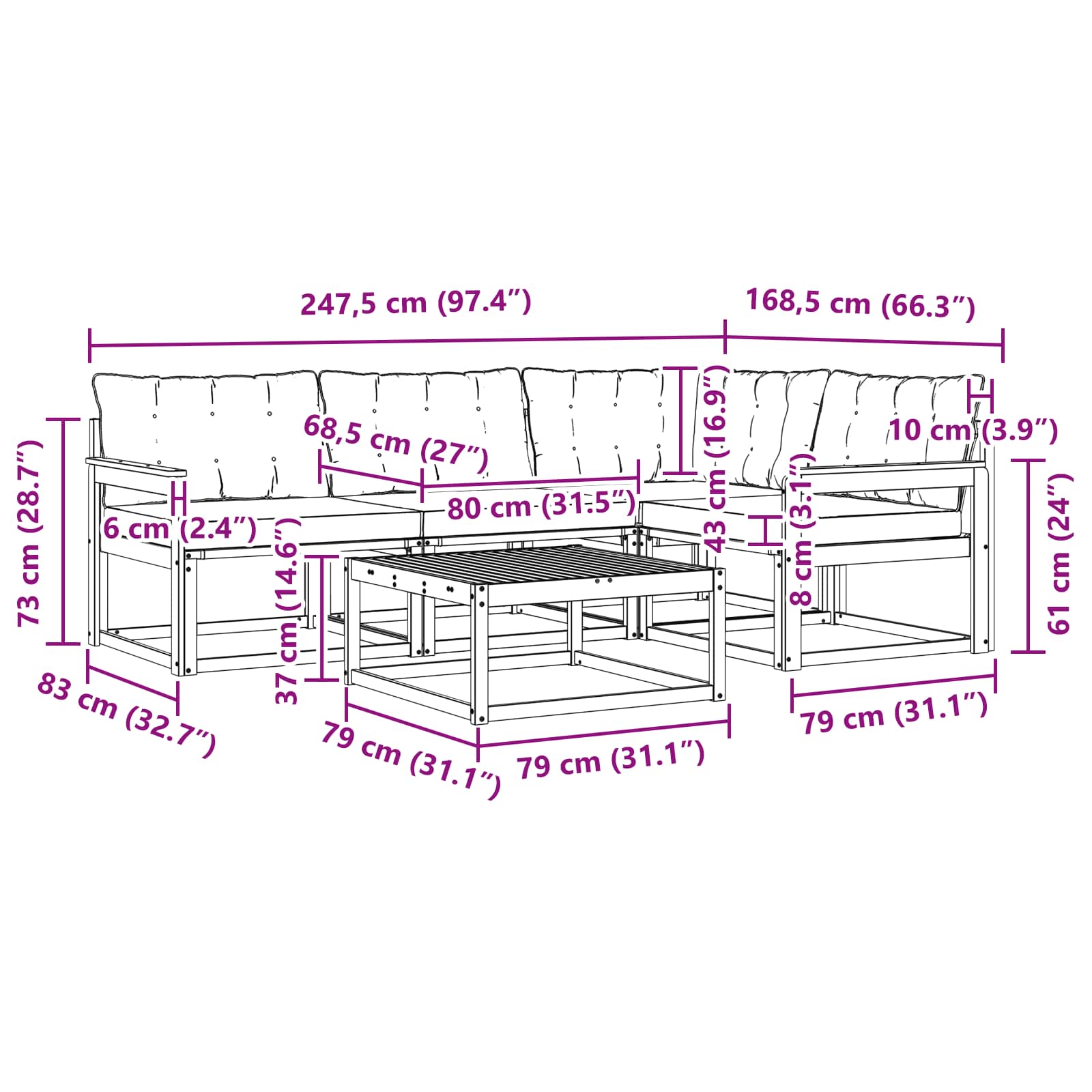 Set vanjskih sofa 5 pcs Bijela i crna 79 x 79 x 37 cm