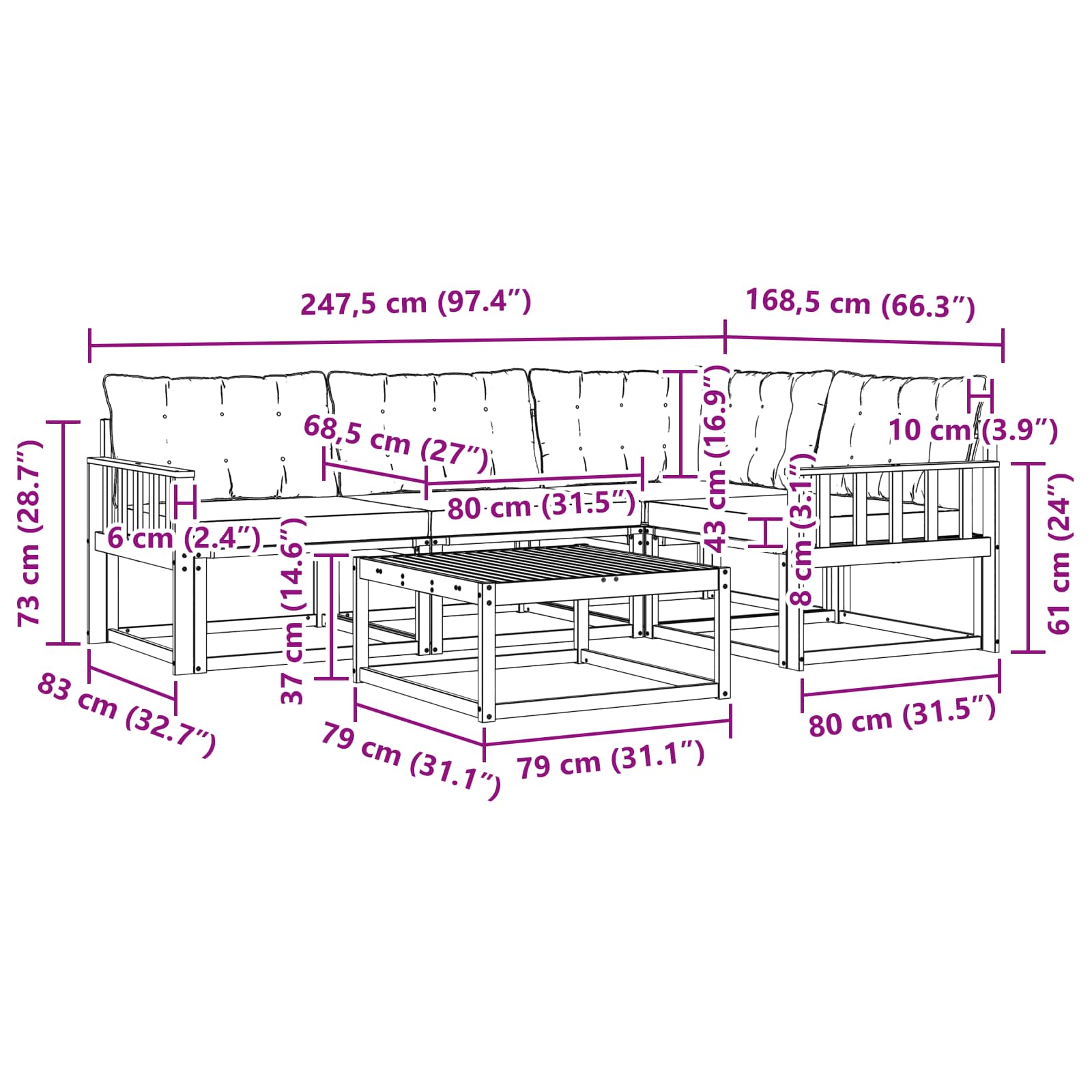 Set vanjskih sofa 5 pcs Bijela i svjetlosiva 79 x 79 x 37 cm