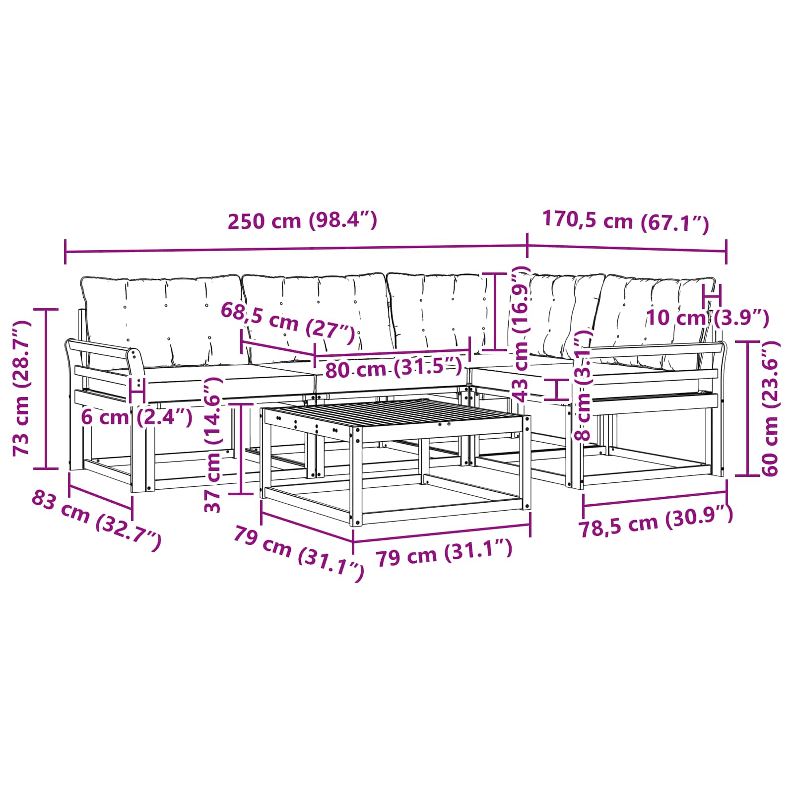 Set vanjskih sofa 5 pcs Bijela i krem 79 x 79 x 37 cm