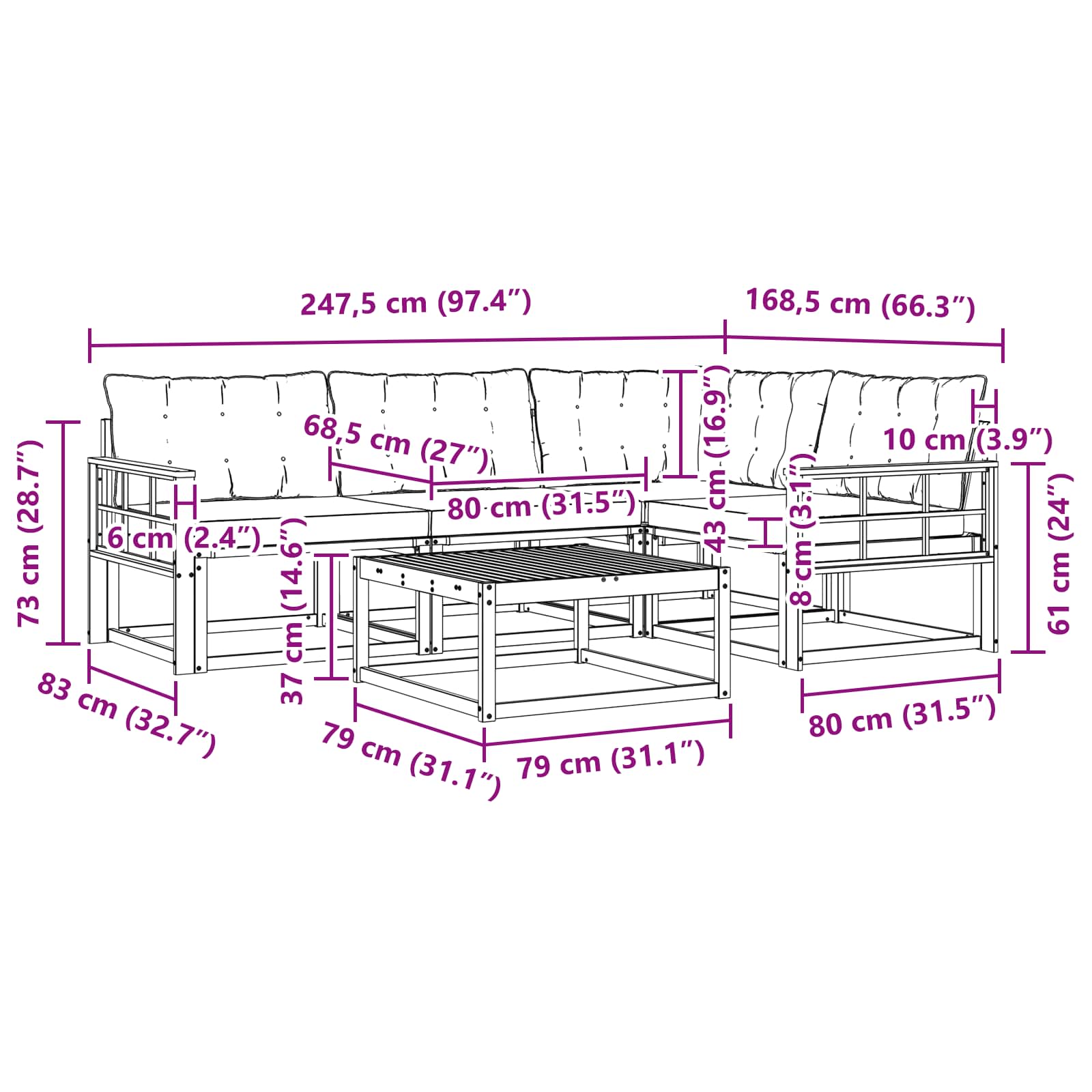 Set vanjskih sofa 5 pcs Bijela i bež 79 x 79 x 37 cm