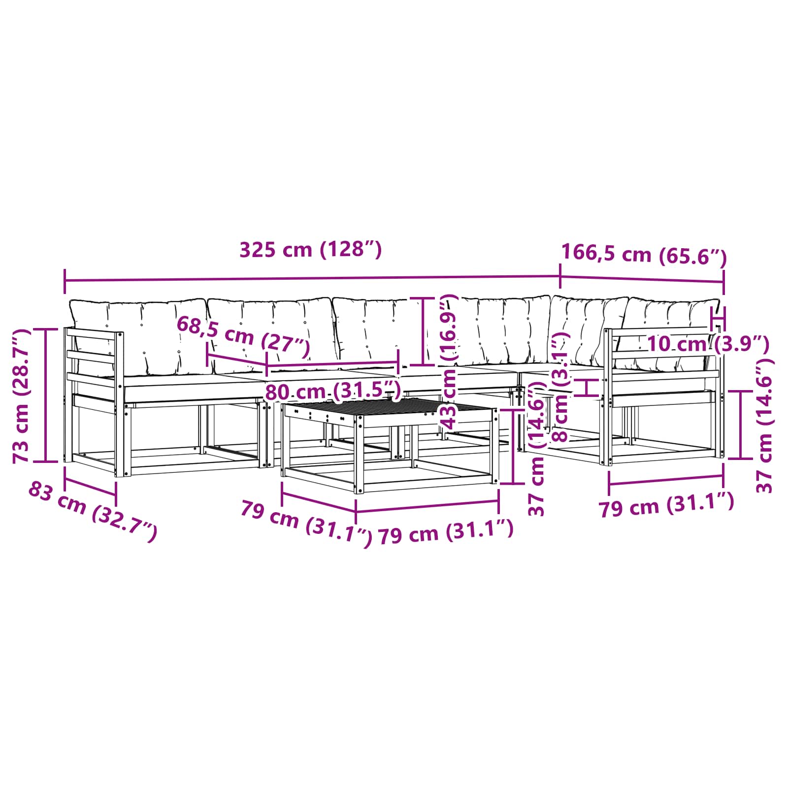 Set vanjskih sofa 6 pcs Bijela i bež 79 x 79 x 37 cm