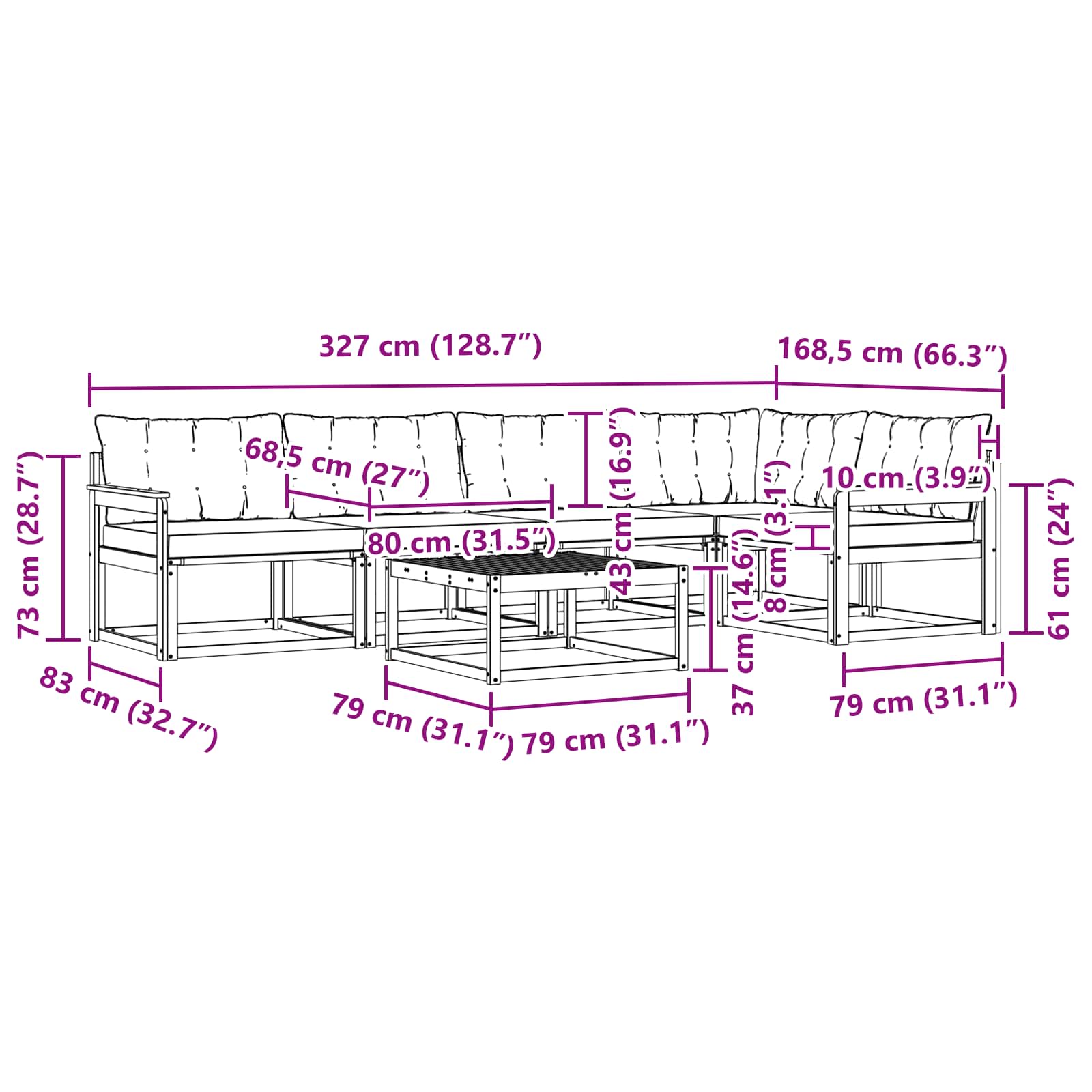 Set vanjskih sofa 6 pcs Bijela i svjetlosiva 79 x 79 x 37 cm