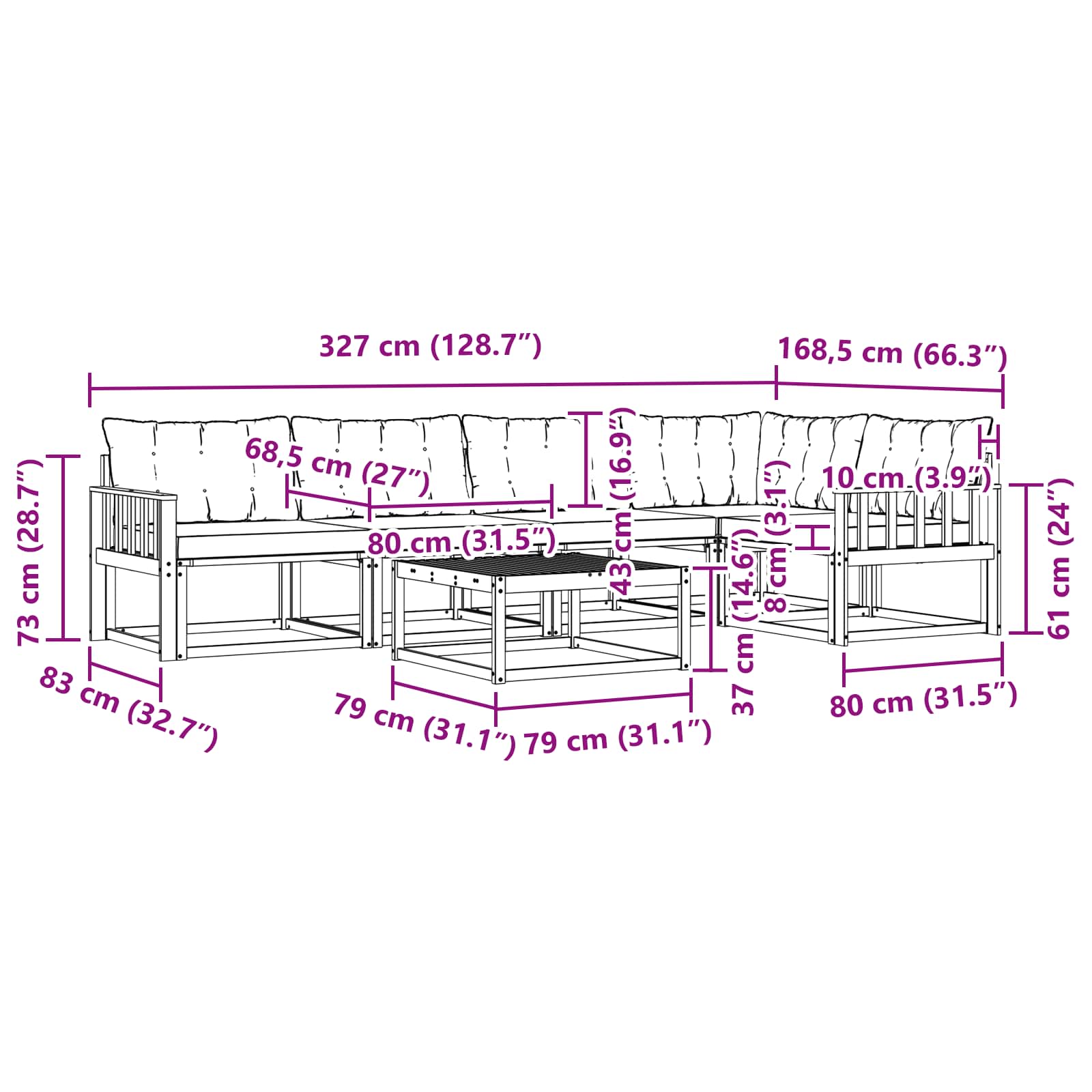 Set vanjskih sofa 6 pcs Bijela i bež 79 x 79 x 37 cm