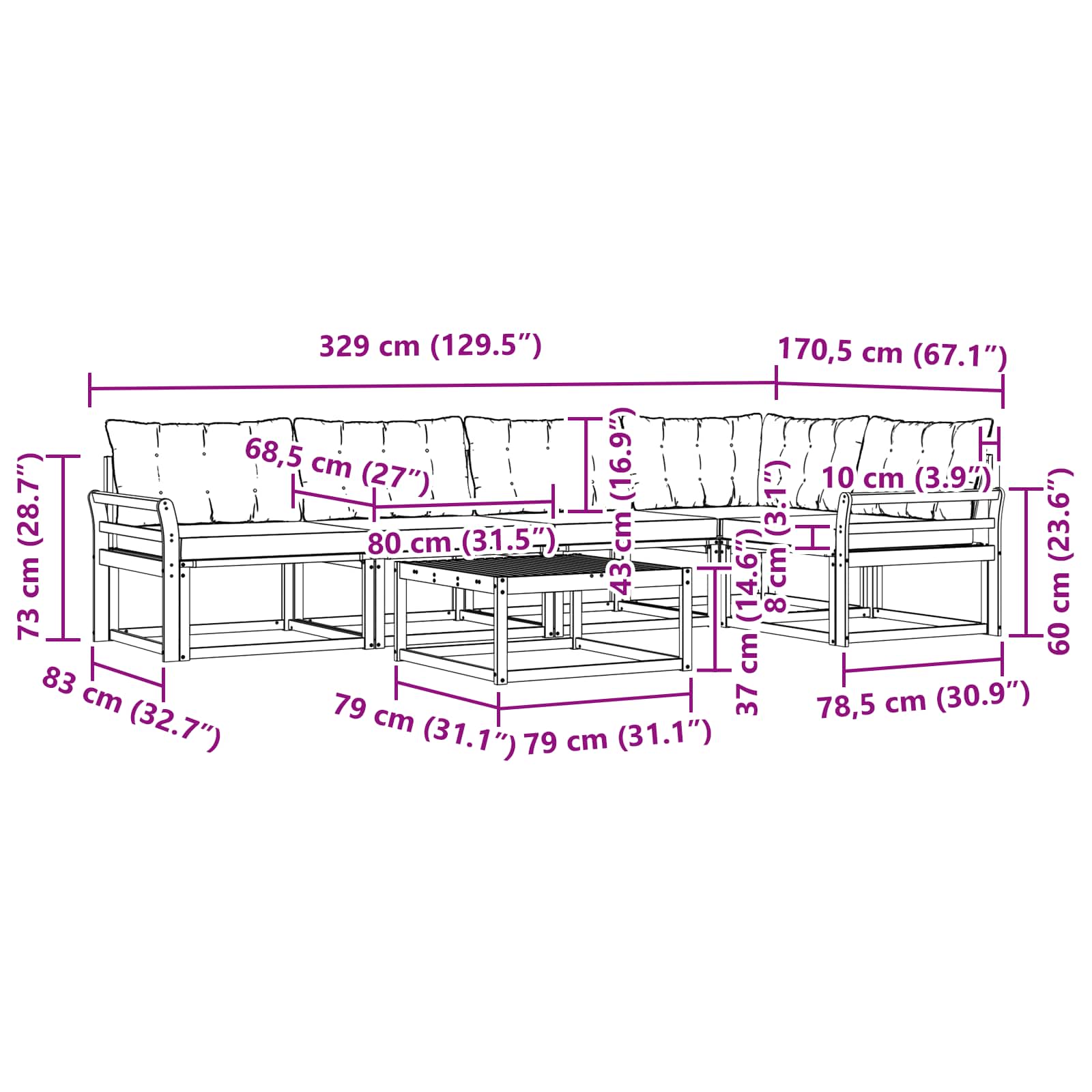 Set vanjskih sofa 6 pcs Bijela i svjetlosiva 79 x 79 x 37 cm
