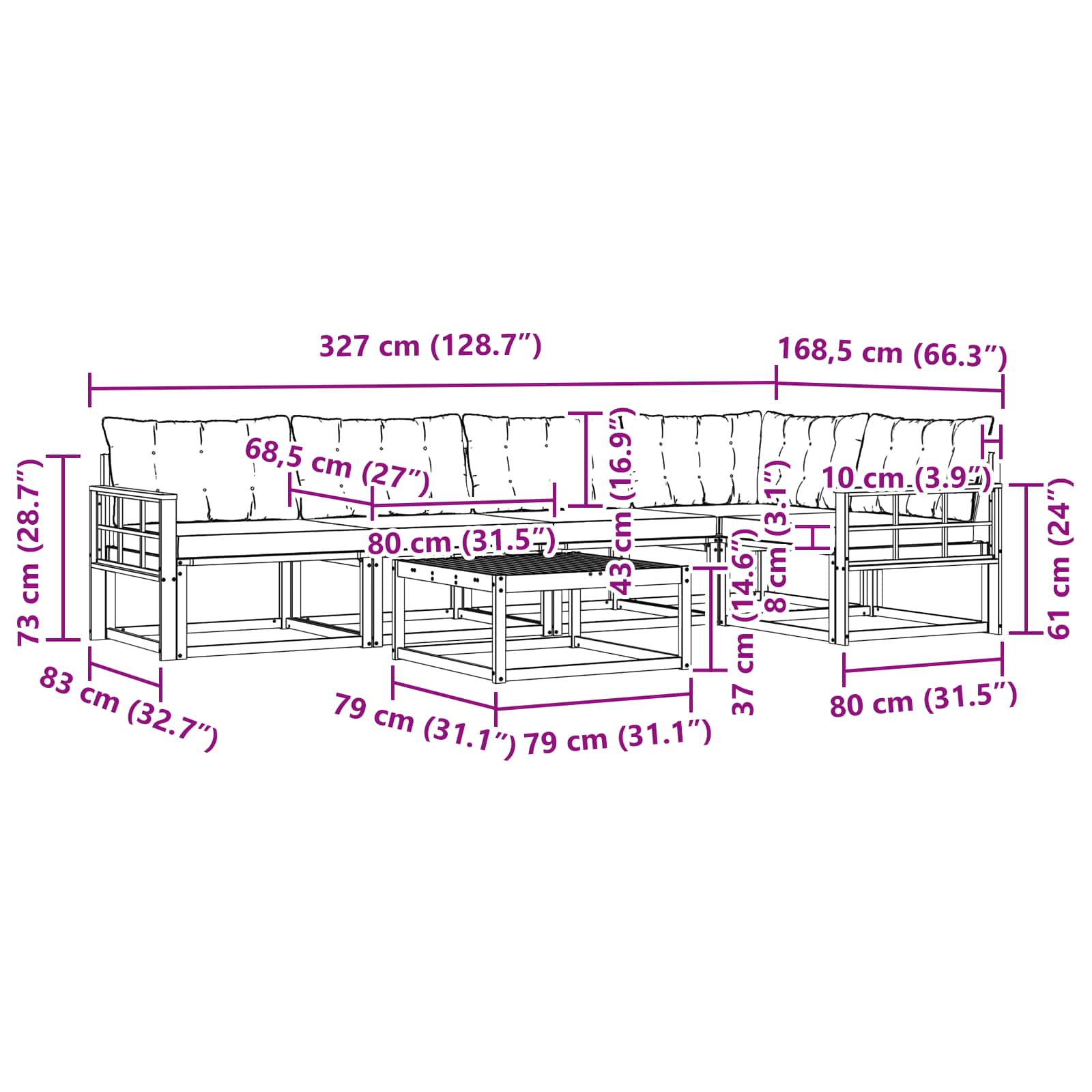 Set vanjskih sofa 6 pcs Bijela i bež 79 x 79 x 37 cm