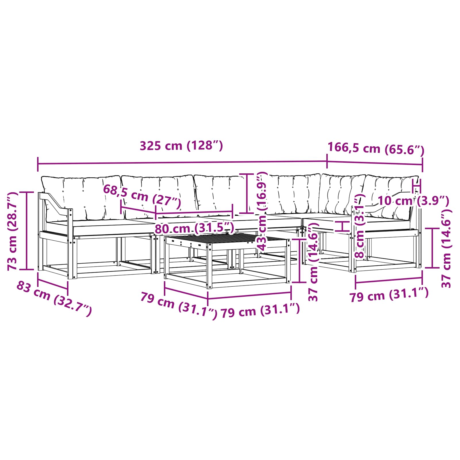Set vanjskih sofa 6 pcs Bijela i bež 79 x 79 x 37 cm