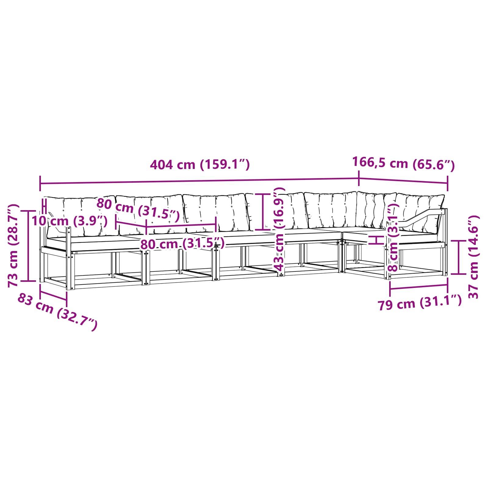 Set vanjskih sofa s jastukom 6 pcs Bijela i crna