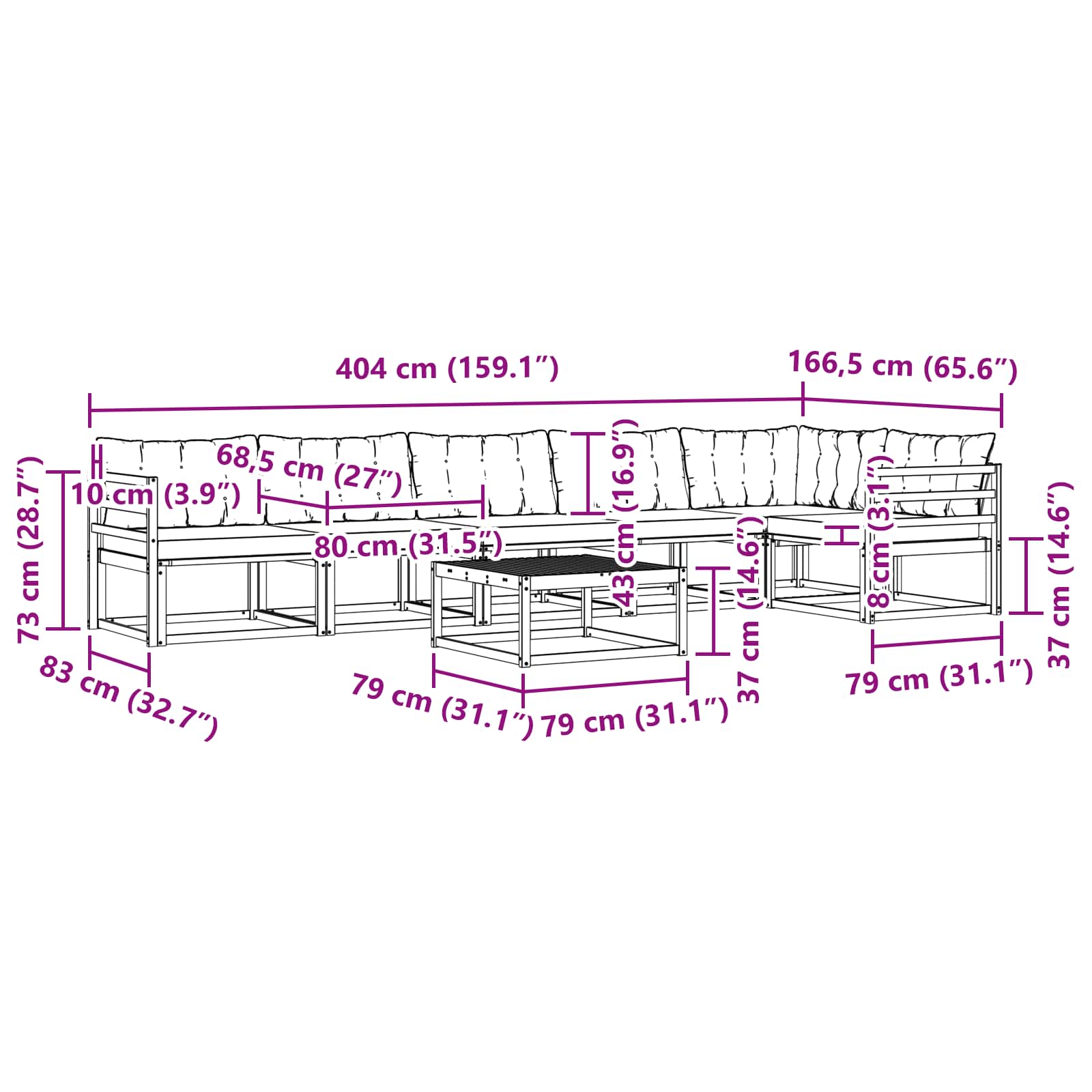 Set vanjskih sofa 7 pcs Bijela i svjetlosiva 79 x 79 x 37 cm