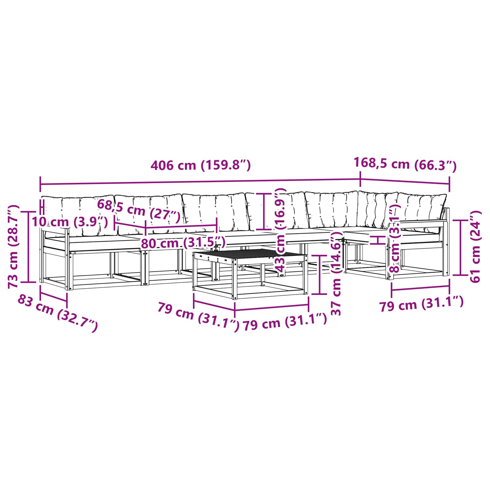 Set vanjskih sofa 7 pcs Bijela i svjetlosiva 79 x 79 x 37 cm