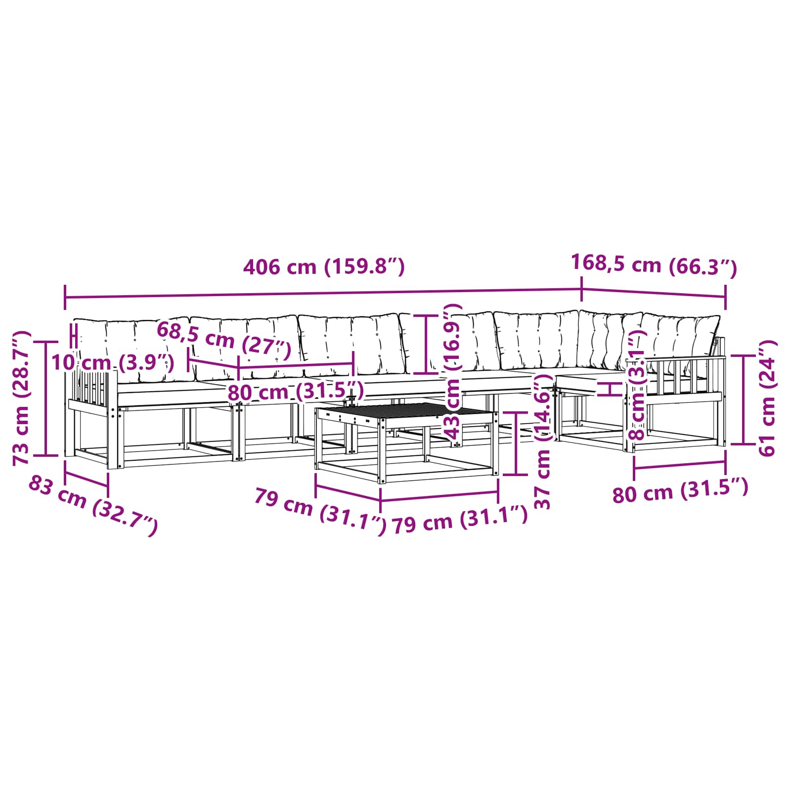 Set vanjskih sofa 7 pcs Bijela i krem 79 x 79 x 37 cm