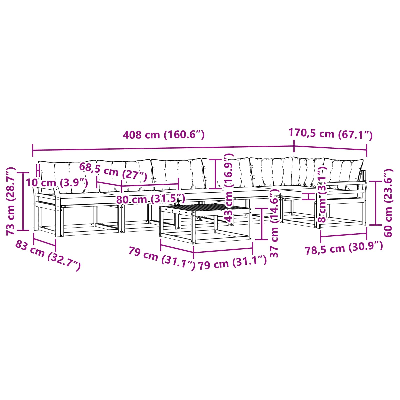Set vanjskih sofa 7 pcs Bijela i krem 79 x 79 x 37 cm