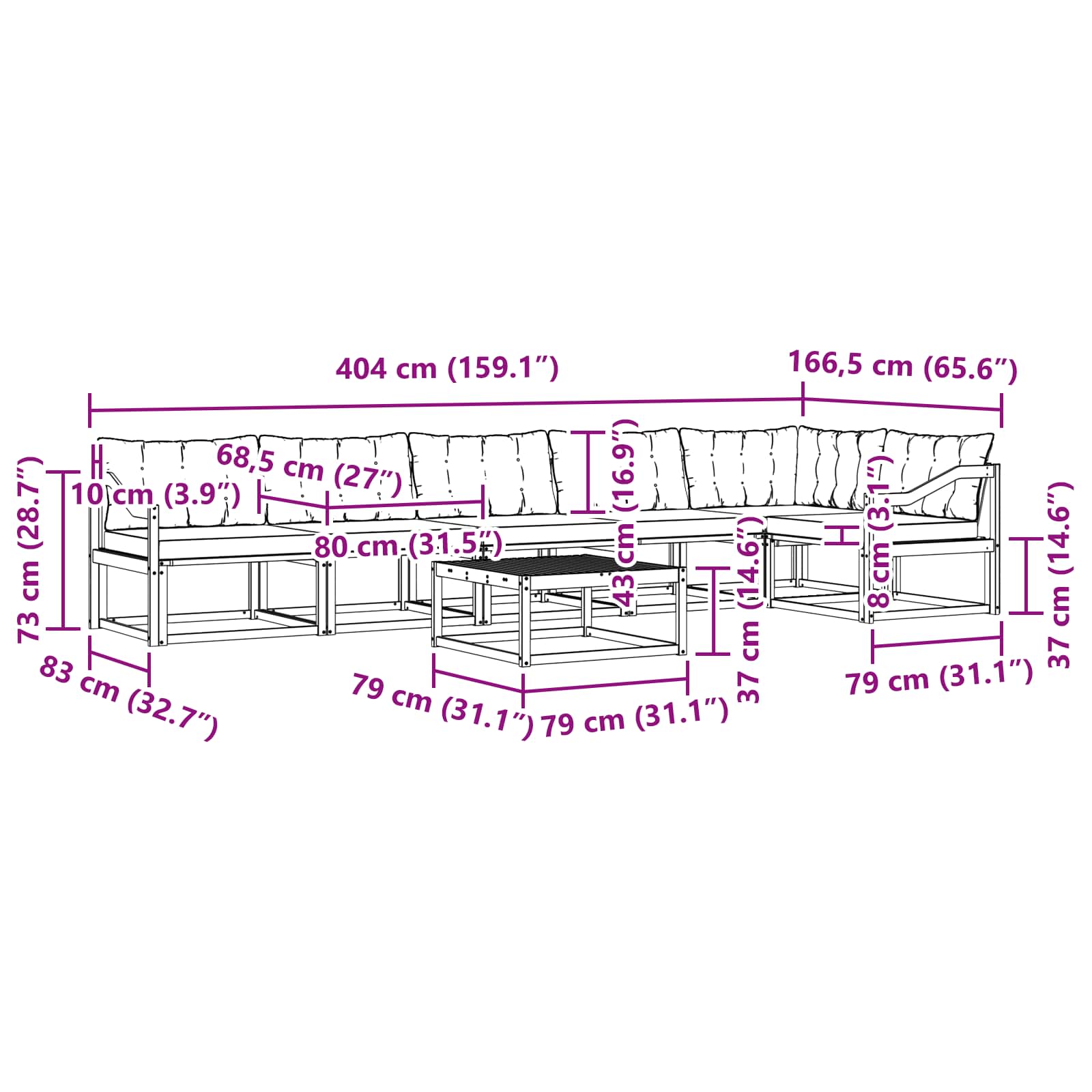 Set vanjskih sofa 7 pcs Bijela i crna 79 x 79 x 37 cm