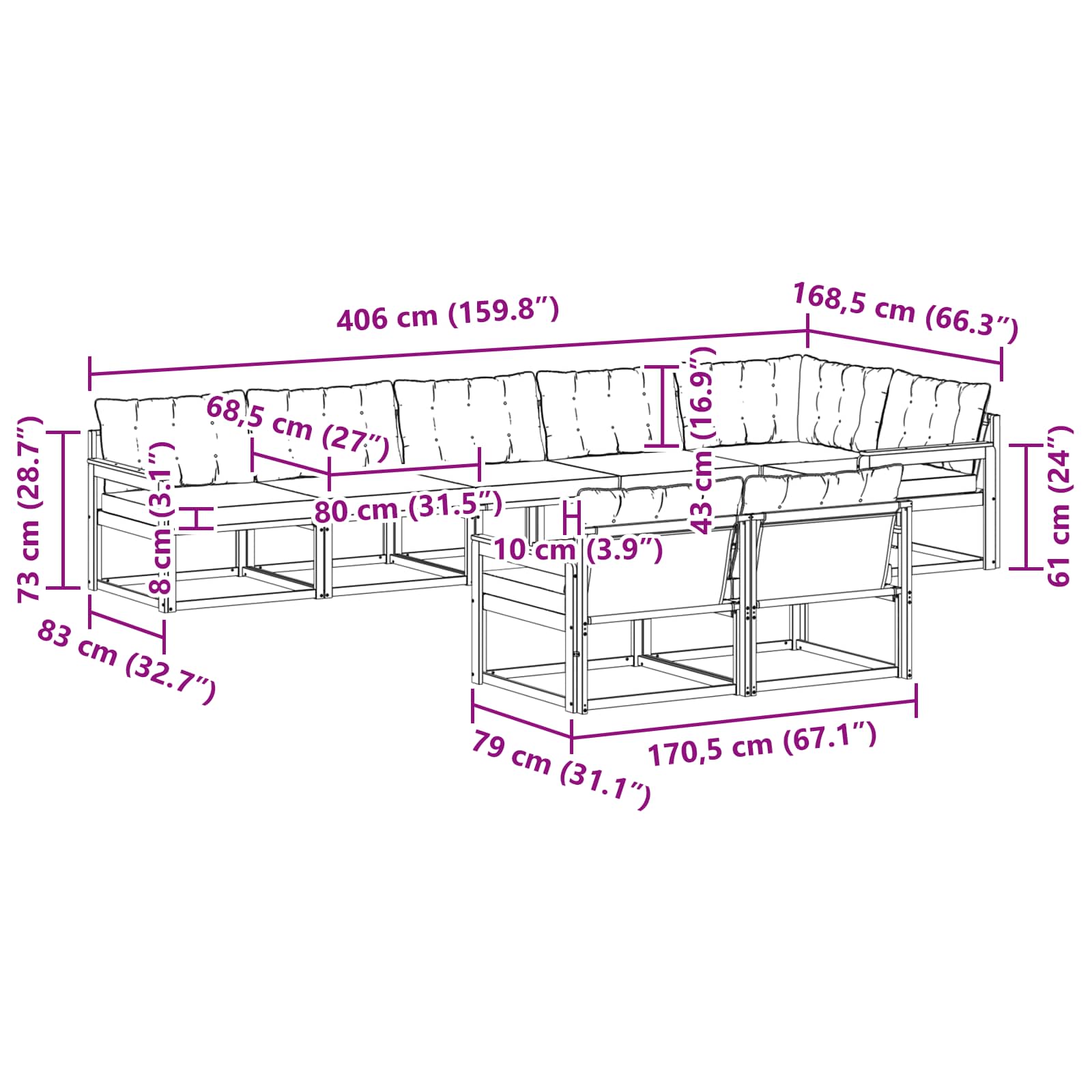 Set vanjskih sofa s jastukom 8 pcs Bijela i krem