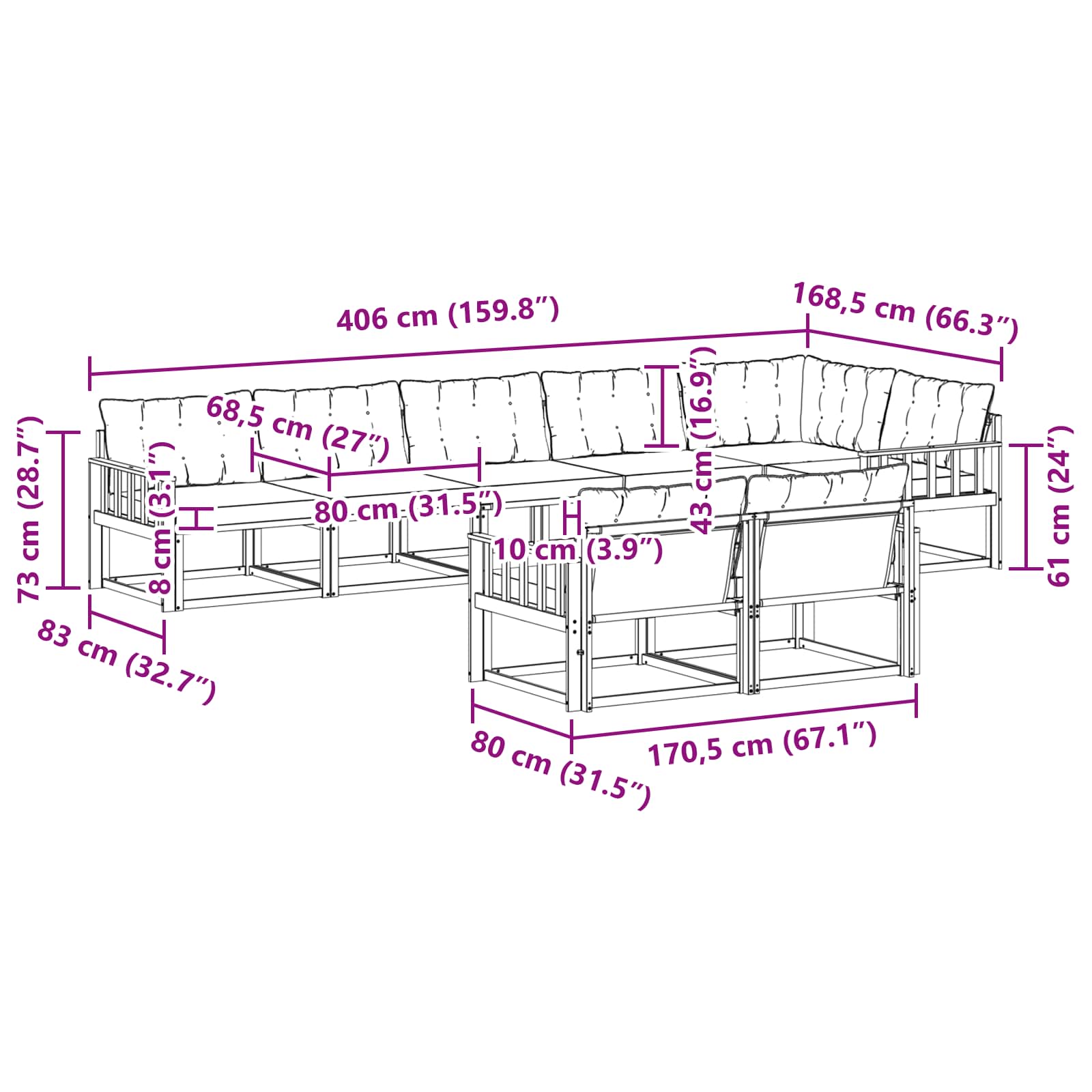 Set vanjskih sofa s jastukom 8 pcs Bijela i bež