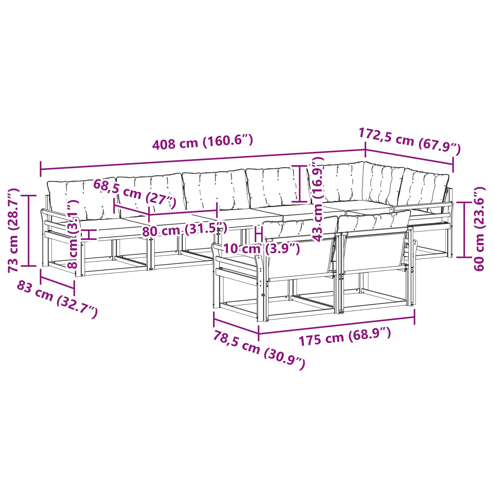 Set vanjskih sofa s jastukom 8 pcs Bijela i bež