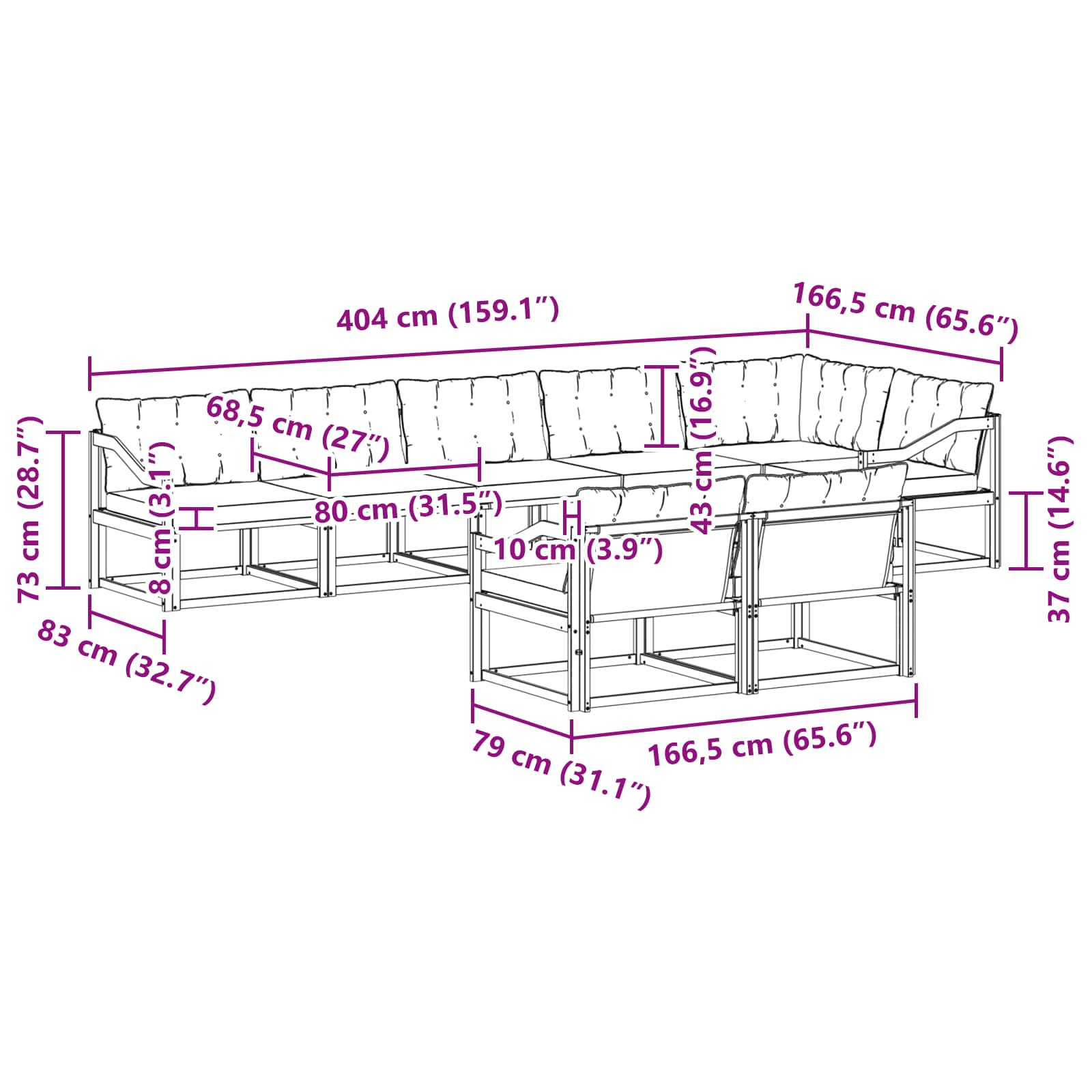 Set vanjskih sofa s jastukom 8 pcs Bijela i krem