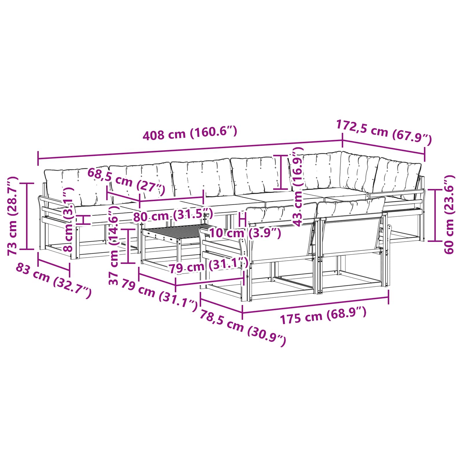 Set vanjskih sofa 9 pcs Bijela i krem 79 x 79 x 37 cm