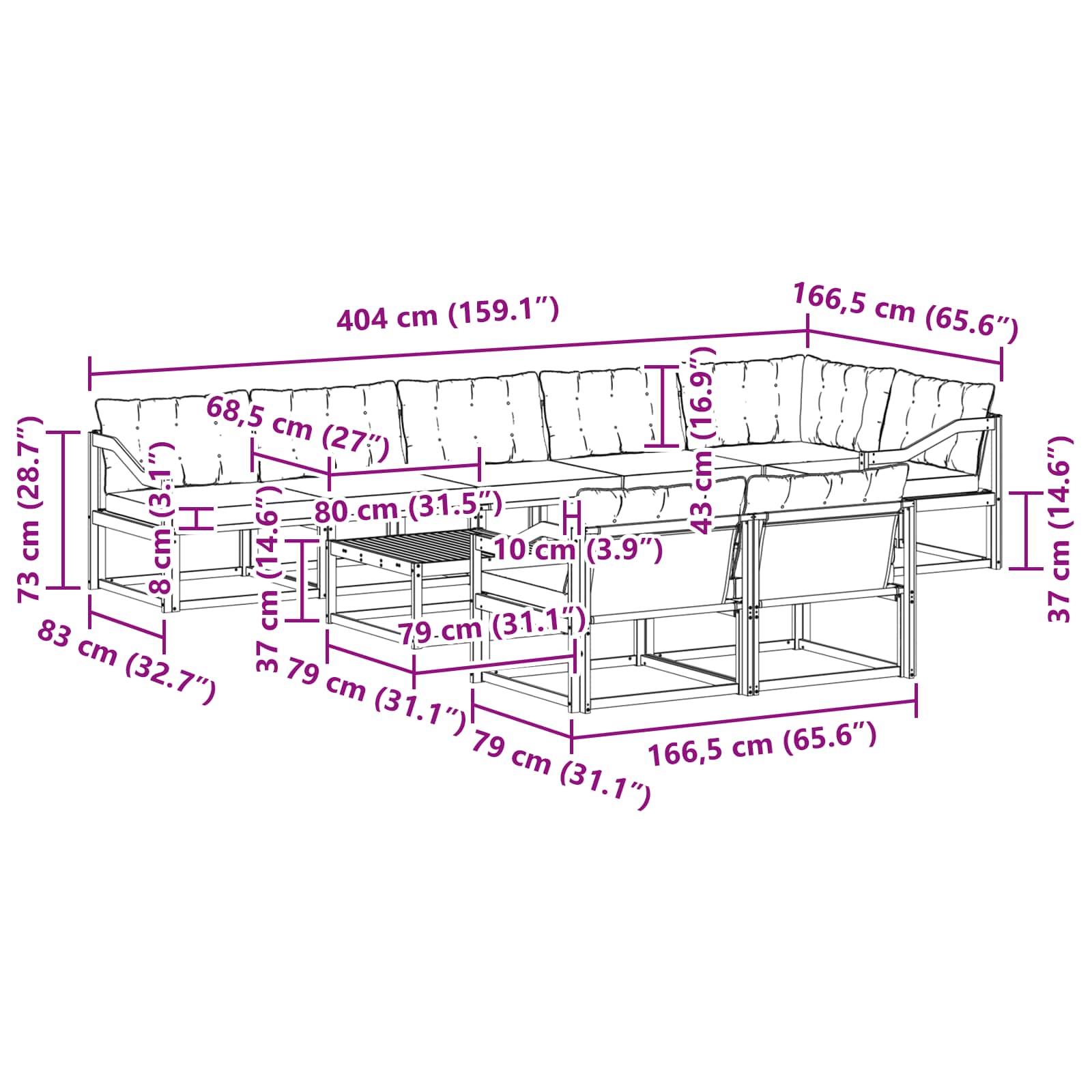 Set vanjskih sofa 9 pcs Bijela i krem 79 x 79 x 37 cm