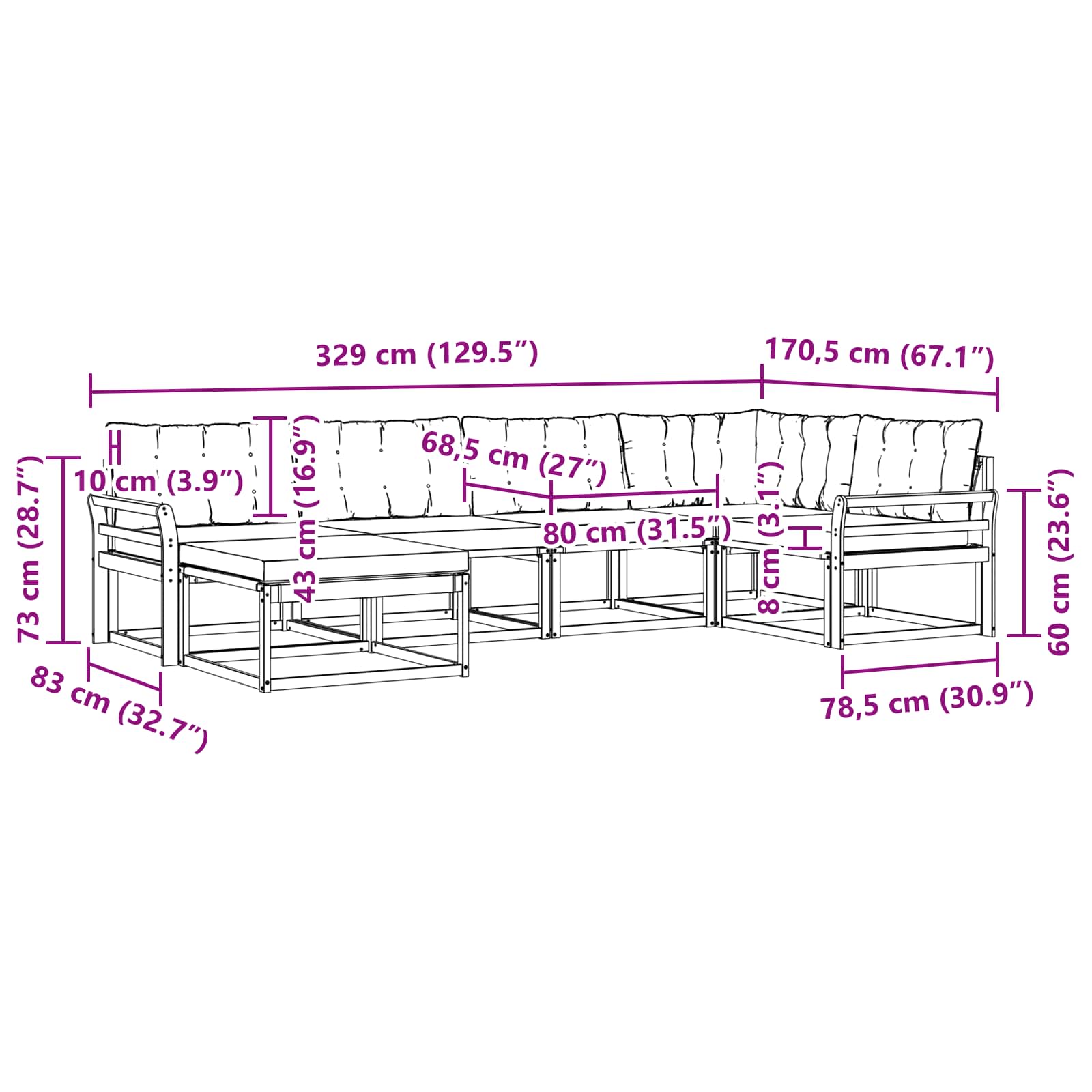 Set vanjskih sofa s jastukom 6 pcs Bijela i crna