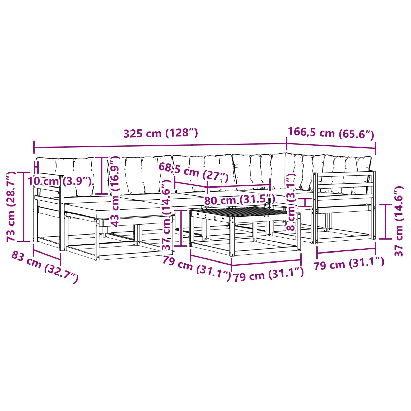 Set vanjskih sofa 7 pcs Bijela i crna 79 x 79 x 37 cm