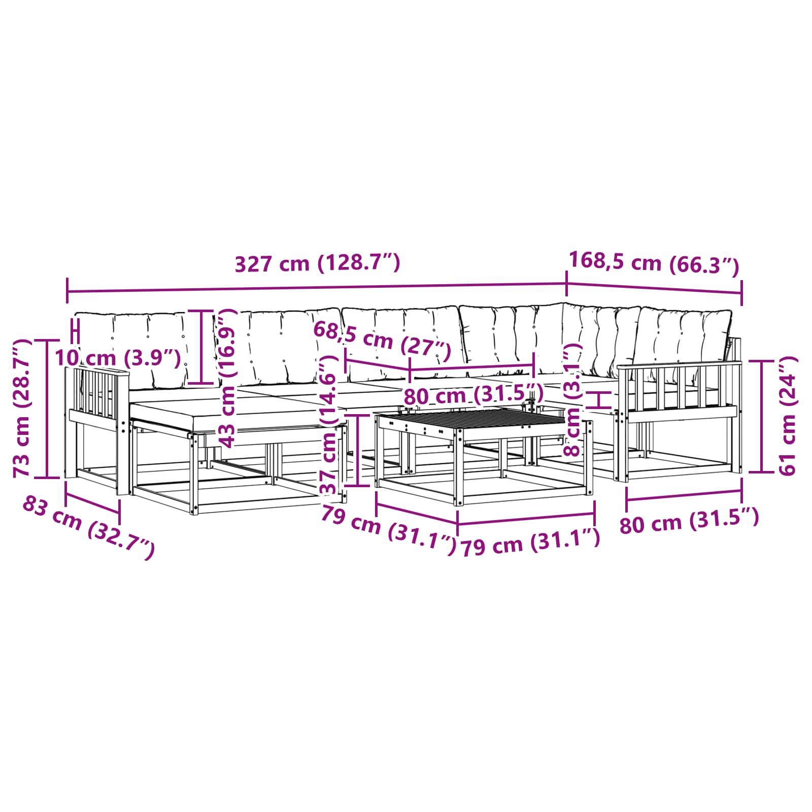 Set vanjskih sofa 7 pcs Bijela i crna 79 x 79 x 37 cm