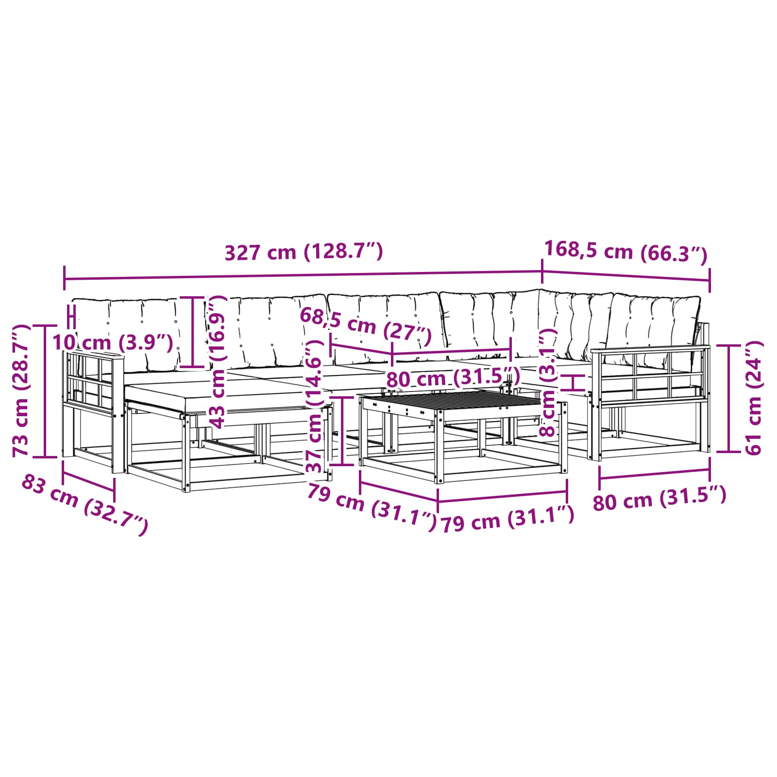 Set vanjskih sofa 7 pcs Bijela i crna 79 x 79 x 37 cm