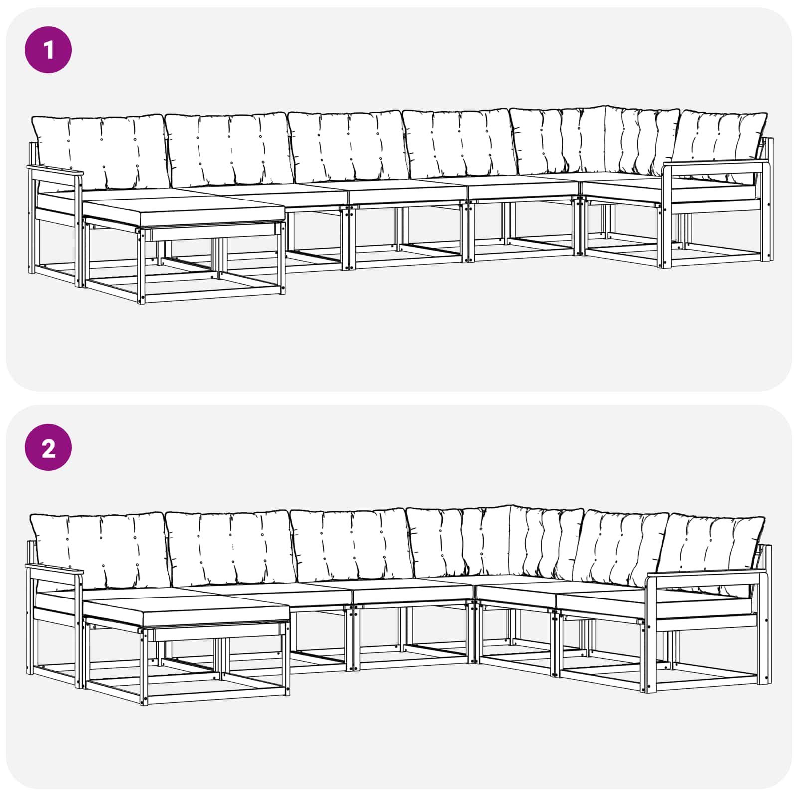 Set vanjskih sofa s jastukom 7 pcs Bijela i crna