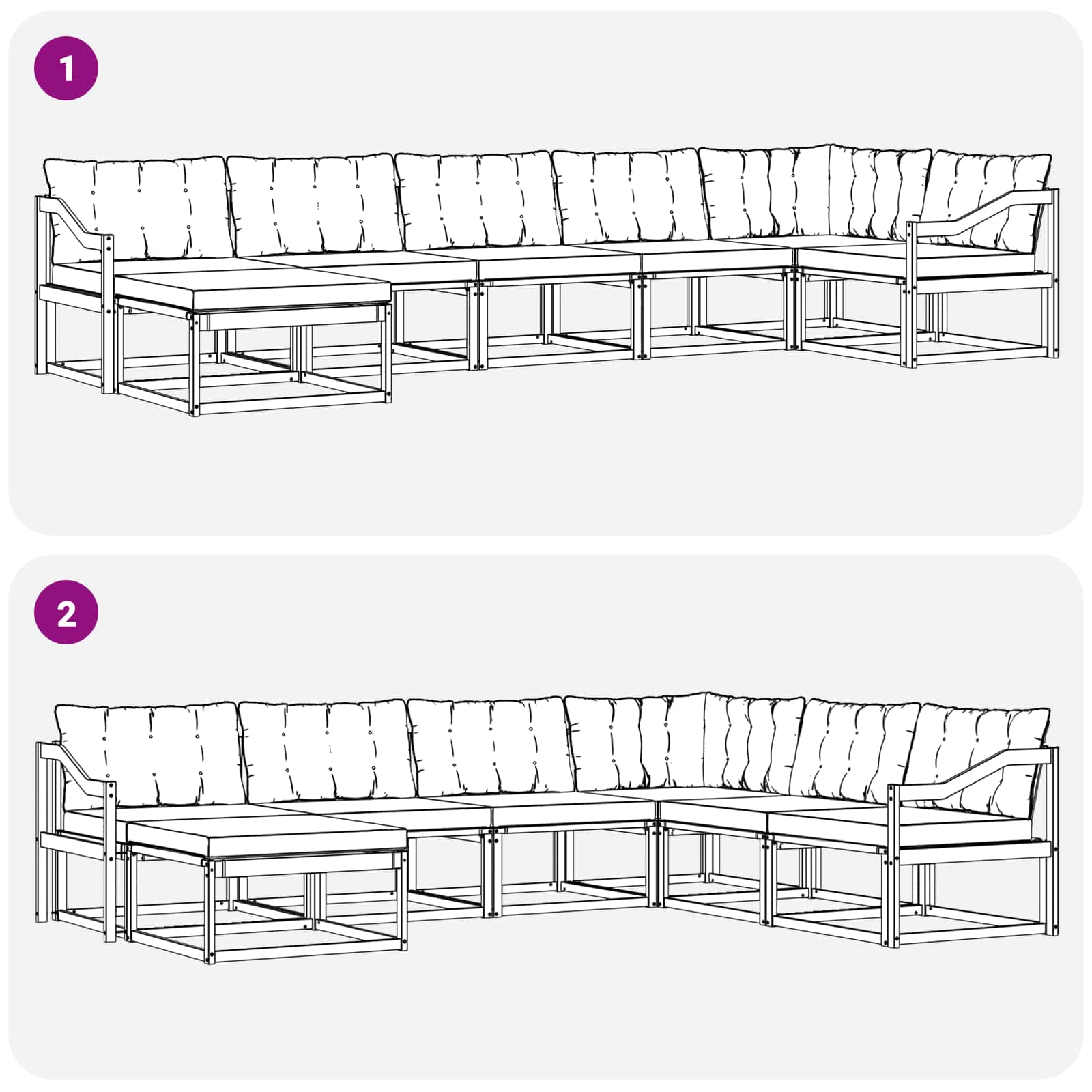 Set vanjskih sofa s jastukom 7 pcs Bijela i crna