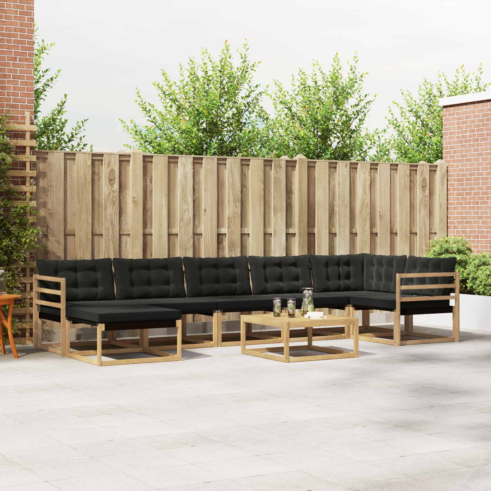 Set vanjskih sofa 8 pcs Bijela i crna Čvrsto drvo akacije