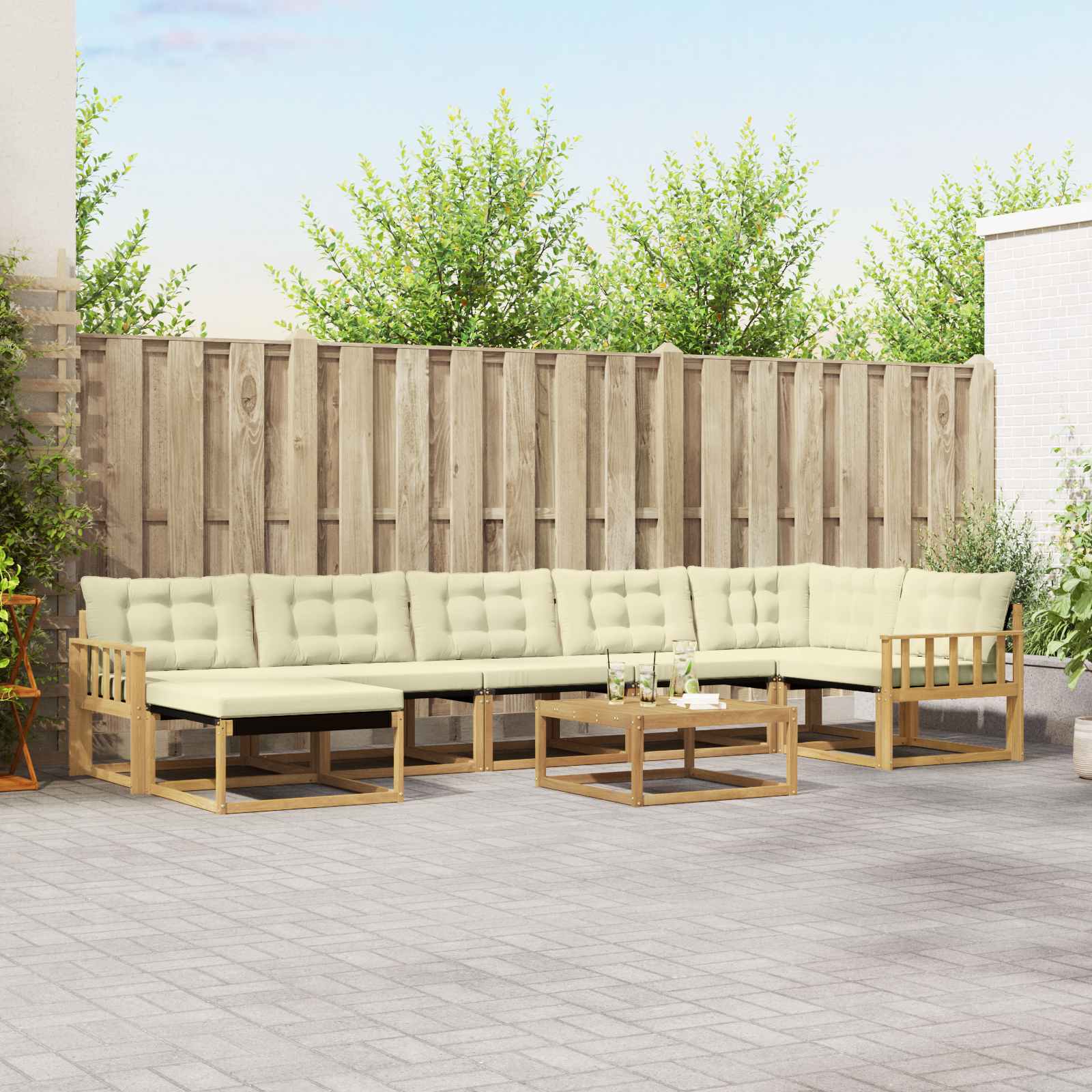 Set vanjskih sofa 8 pcs Bijela i krem Čvrsto drvo akacije