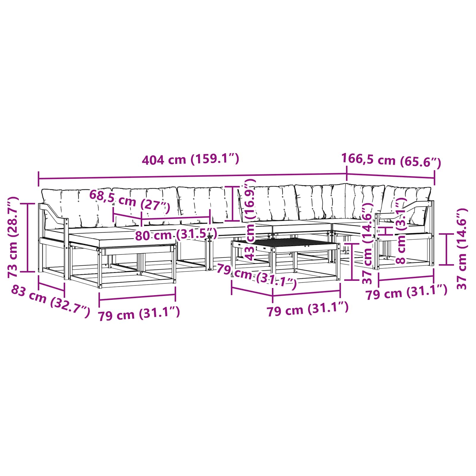 Set vanjskih sofa 8 pcs Bijela i krem 79 x 79 x 37 cm