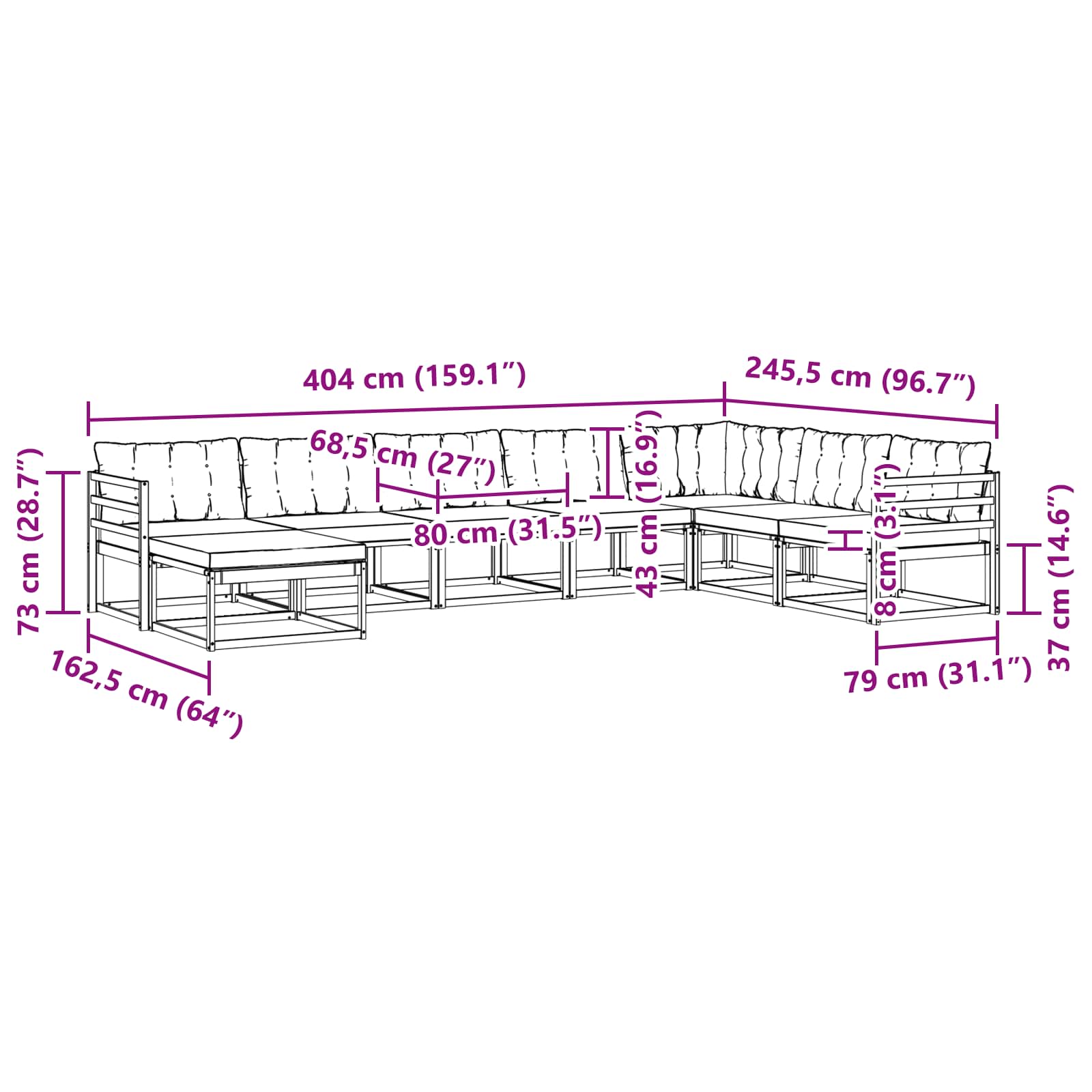 Set vanjskih sofa s jastukom 8 pcs Bijela i krem