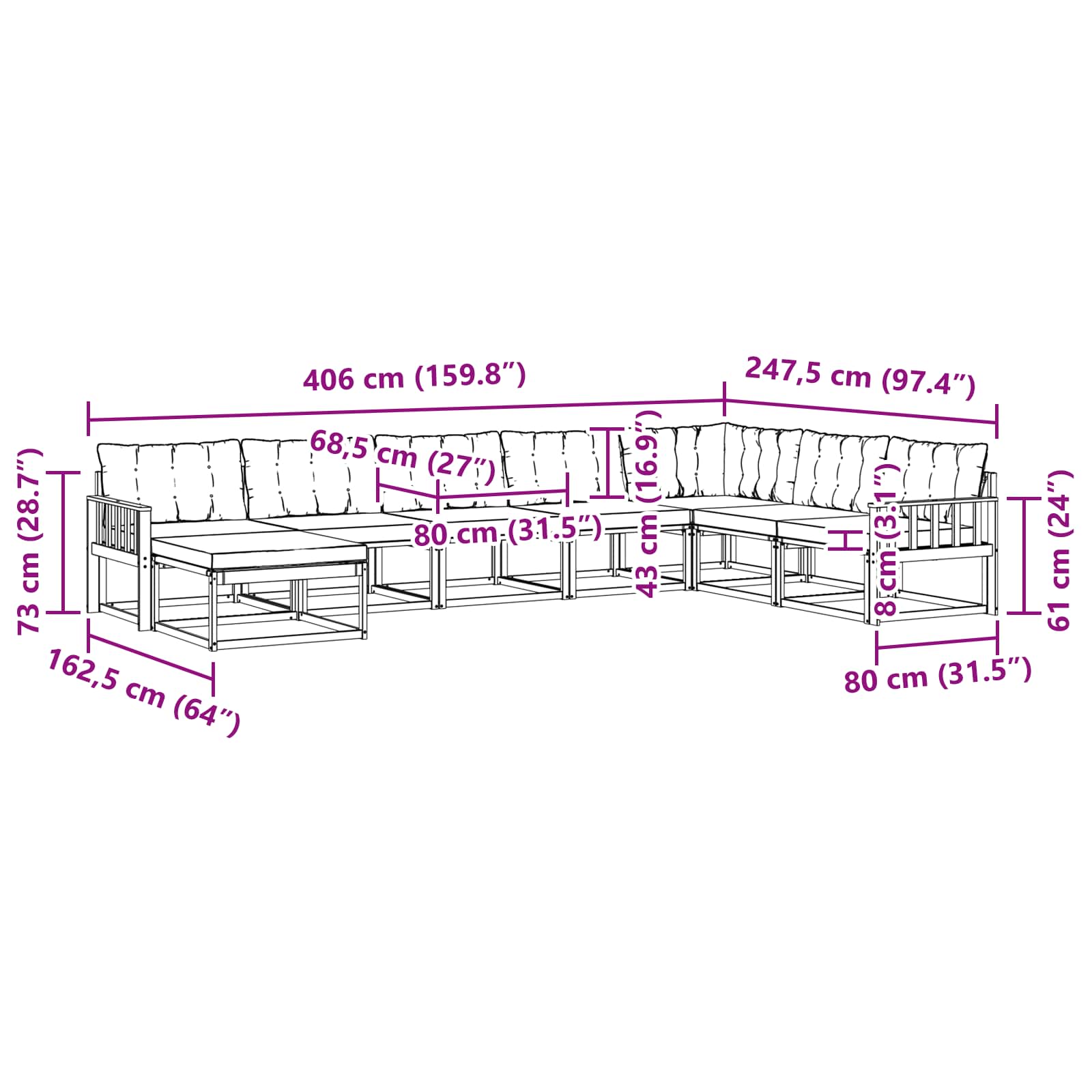 Set vanjskih sofa s jastukom 8 pcs Bijela i krem