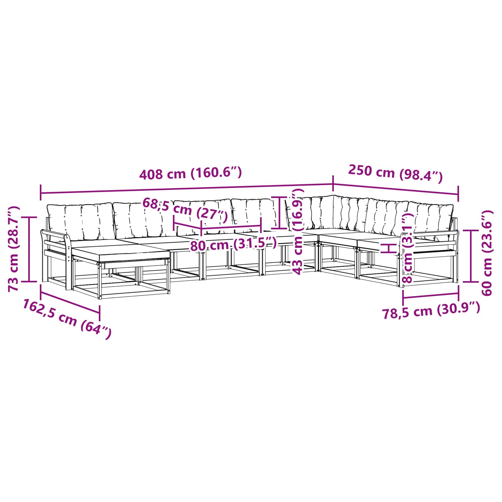 Set vanjskih sofa s jastukom 8 pcs Bijela i krem