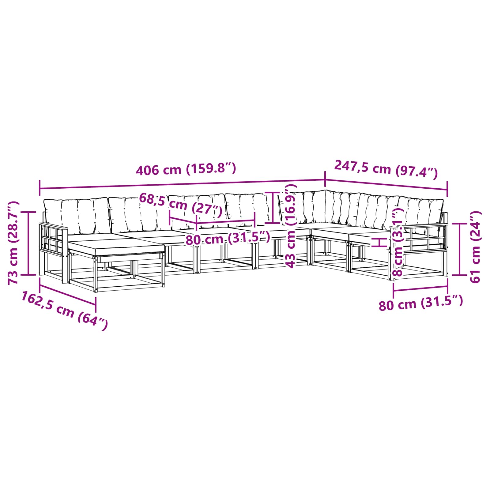 Set vanjskih sofa s jastukom 8 pcs Bijela i krem