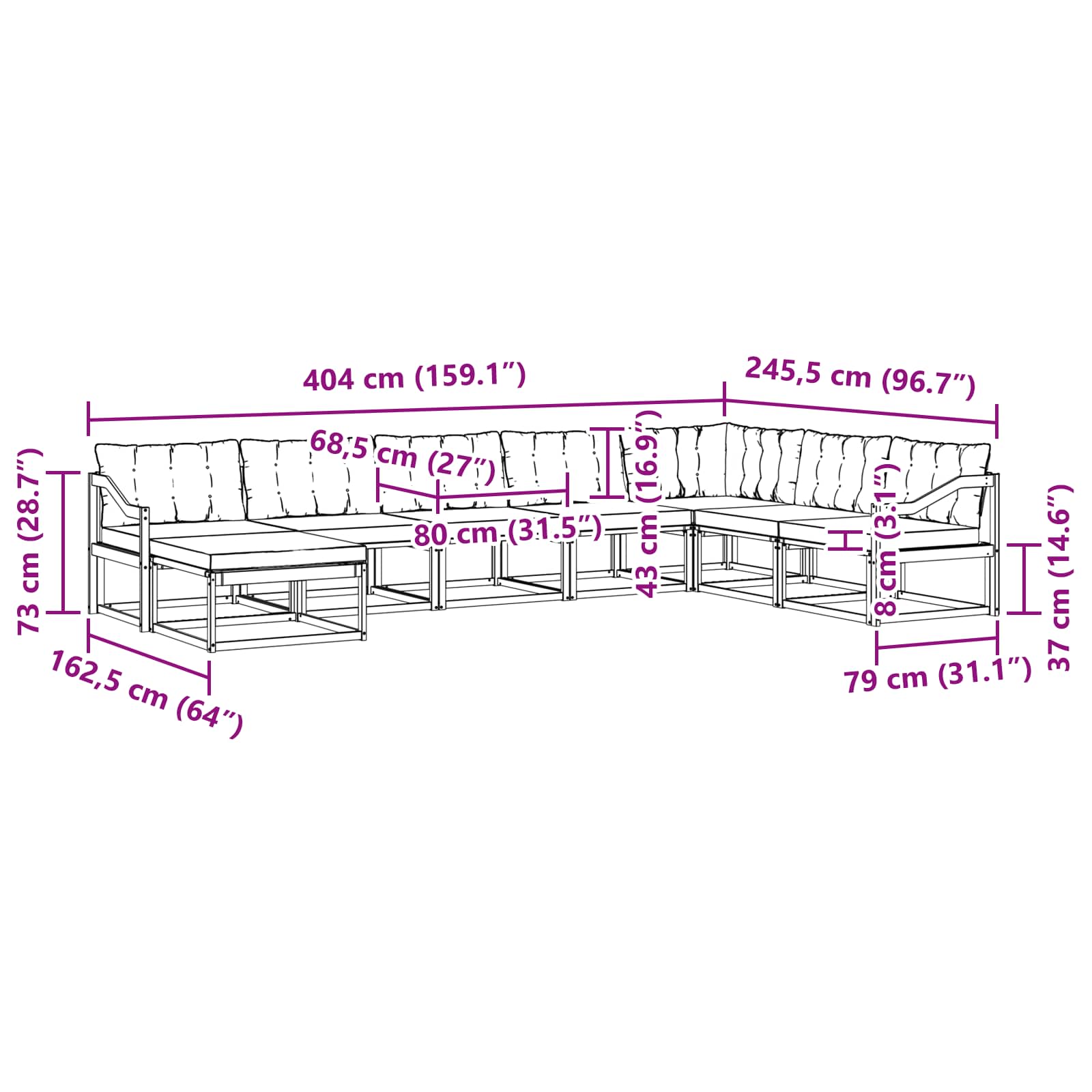 Set vanjskih sofa s jastukom 8 pcs Bijela i bež