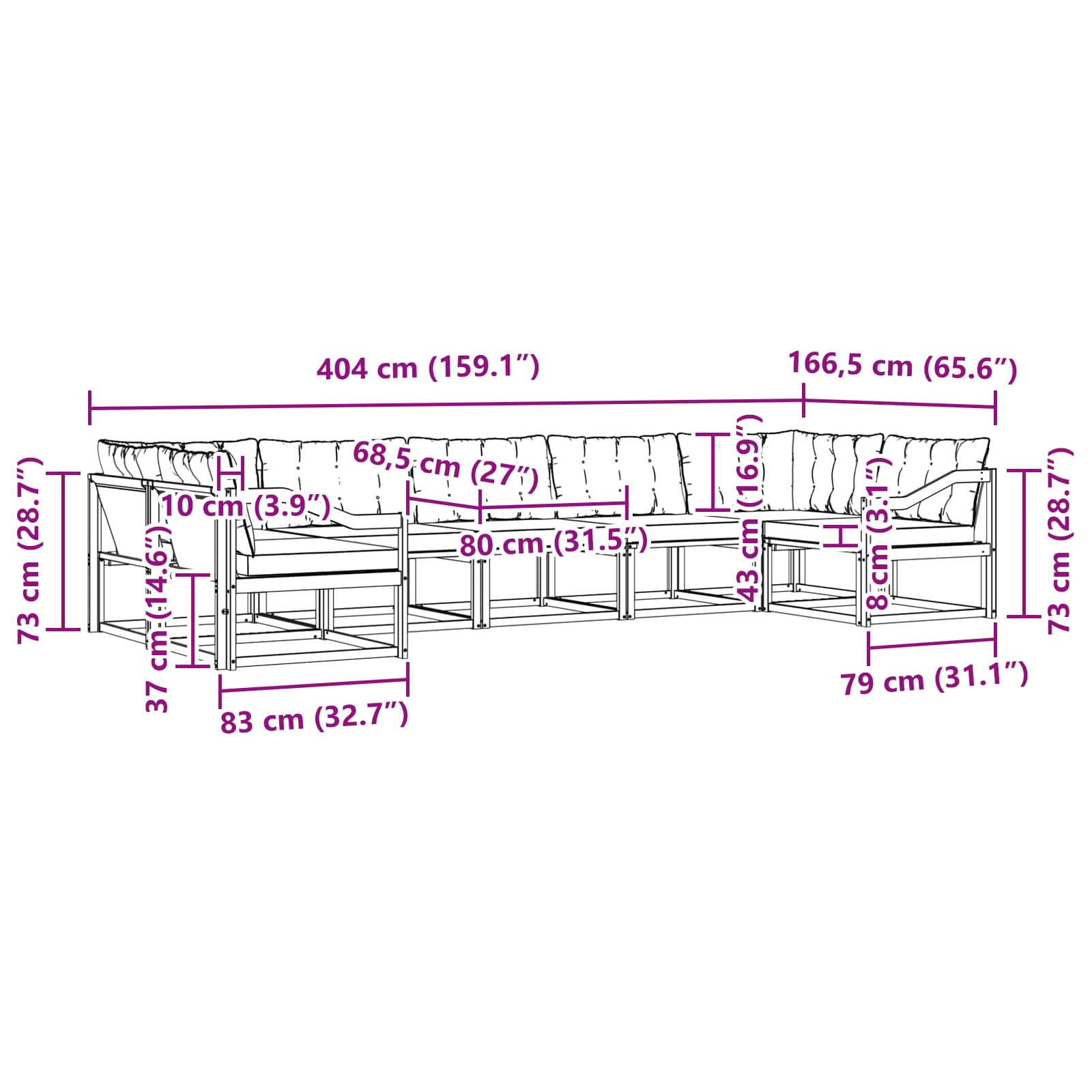 Set vanjskih sofa s jastukom 7 pcs Bijela i crna