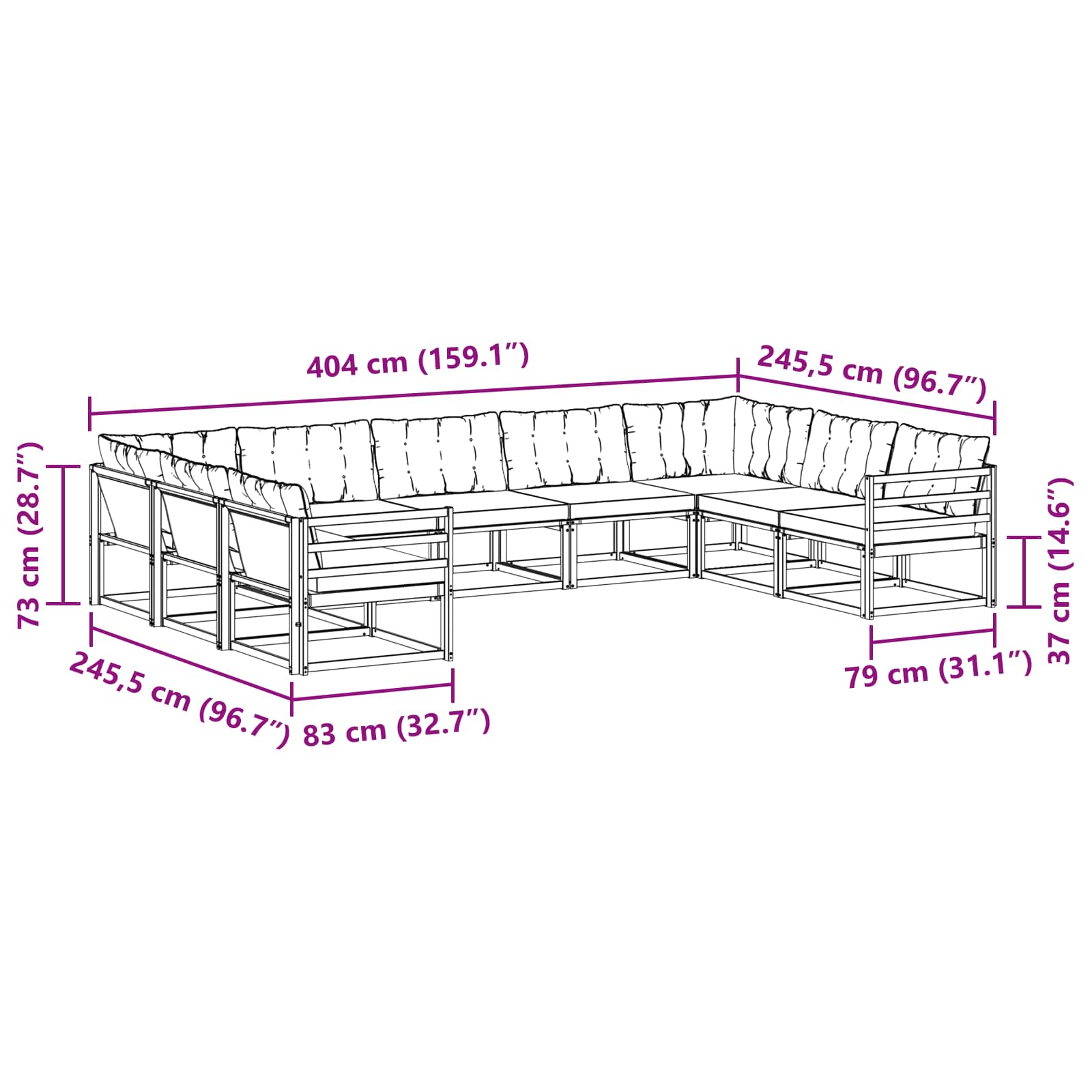 Set vanjskih sofa s jastukom 9 pcs Bijela i svjetlosiva
