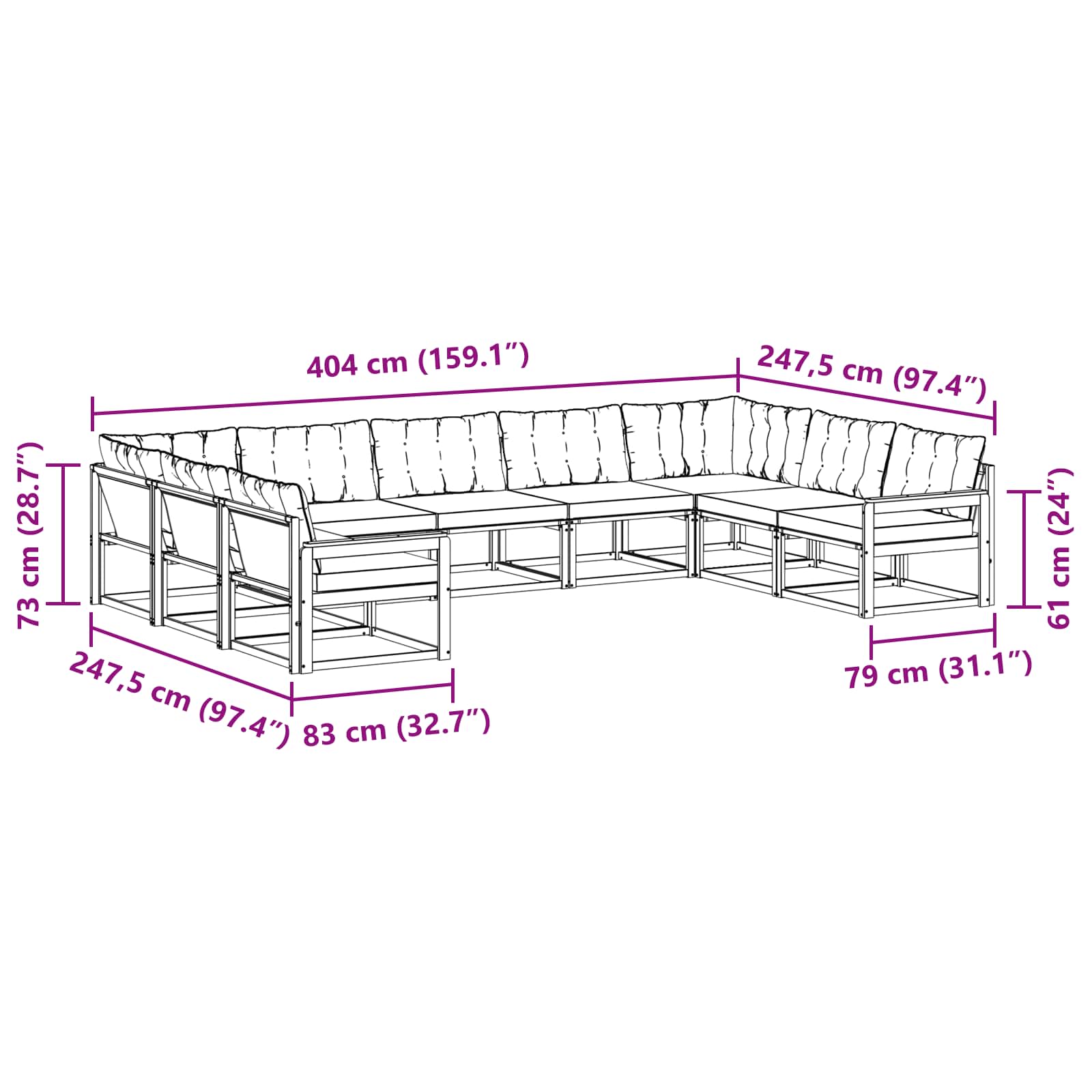 Set vanjskih sofa s jastukom 9 pcs Bijela i krem