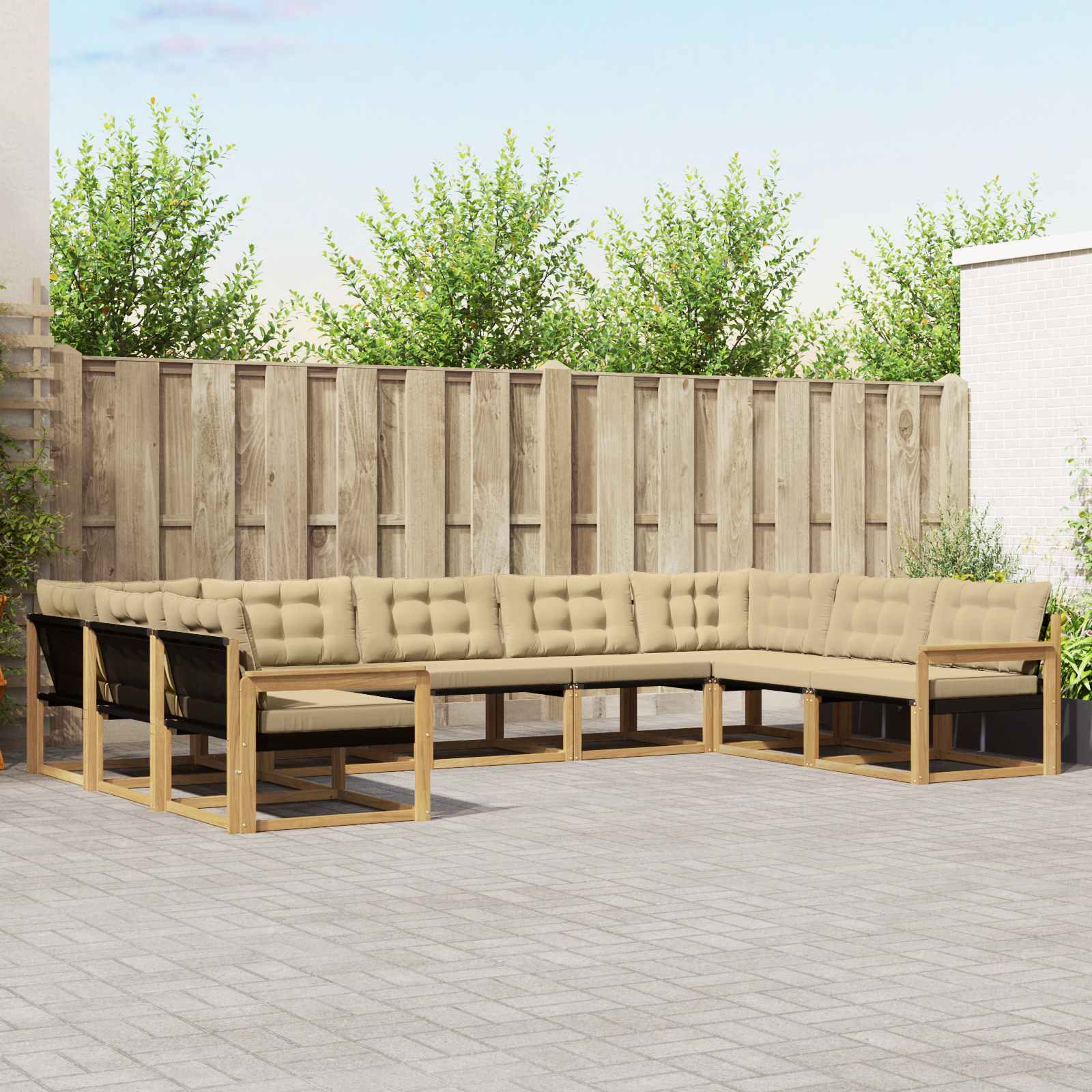 Set vanjskih sofa s jastukom 9 pcs Bijela i bež