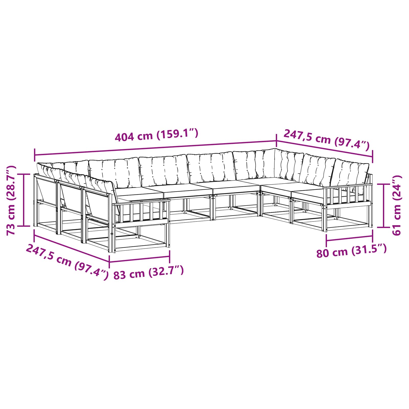 Set vanjskih sofa s jastukom 9 pcs Bijela i krem