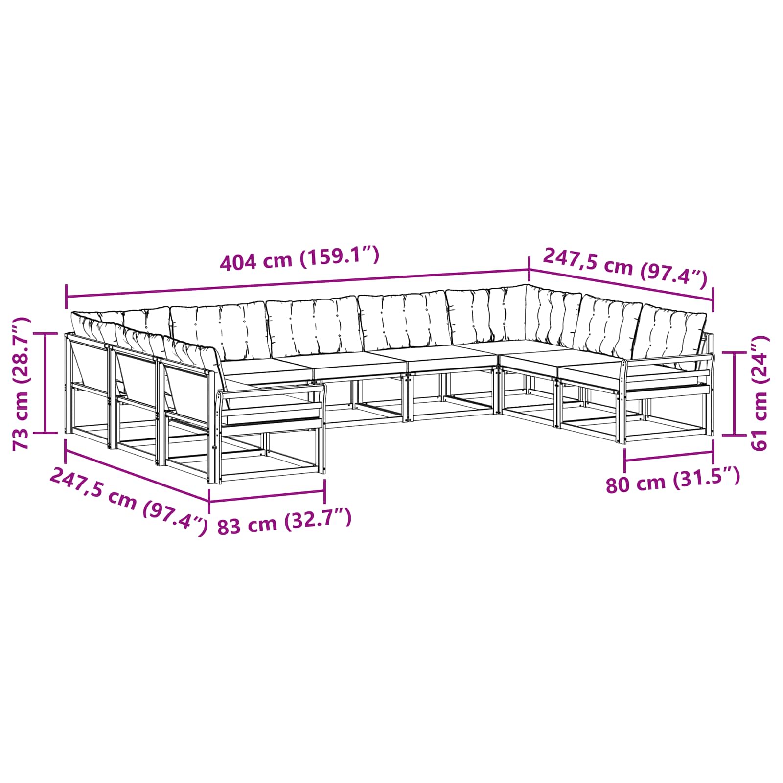 Set vanjskih sofa s jastukom 9 pcs Bijela i svjetlosiva