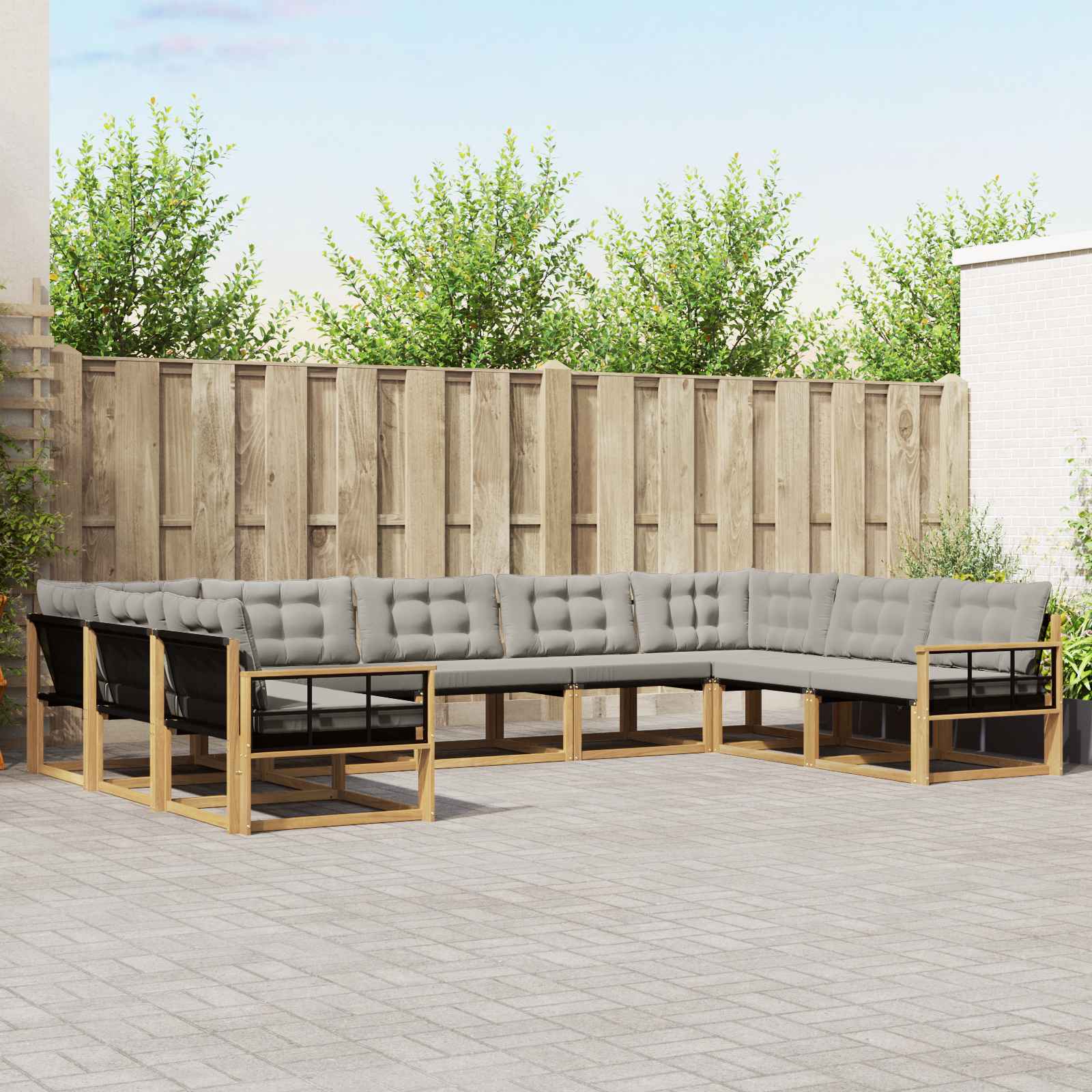 Set vanjskih sofa s jastukom 9 pcs Bijela i svjetlosiva