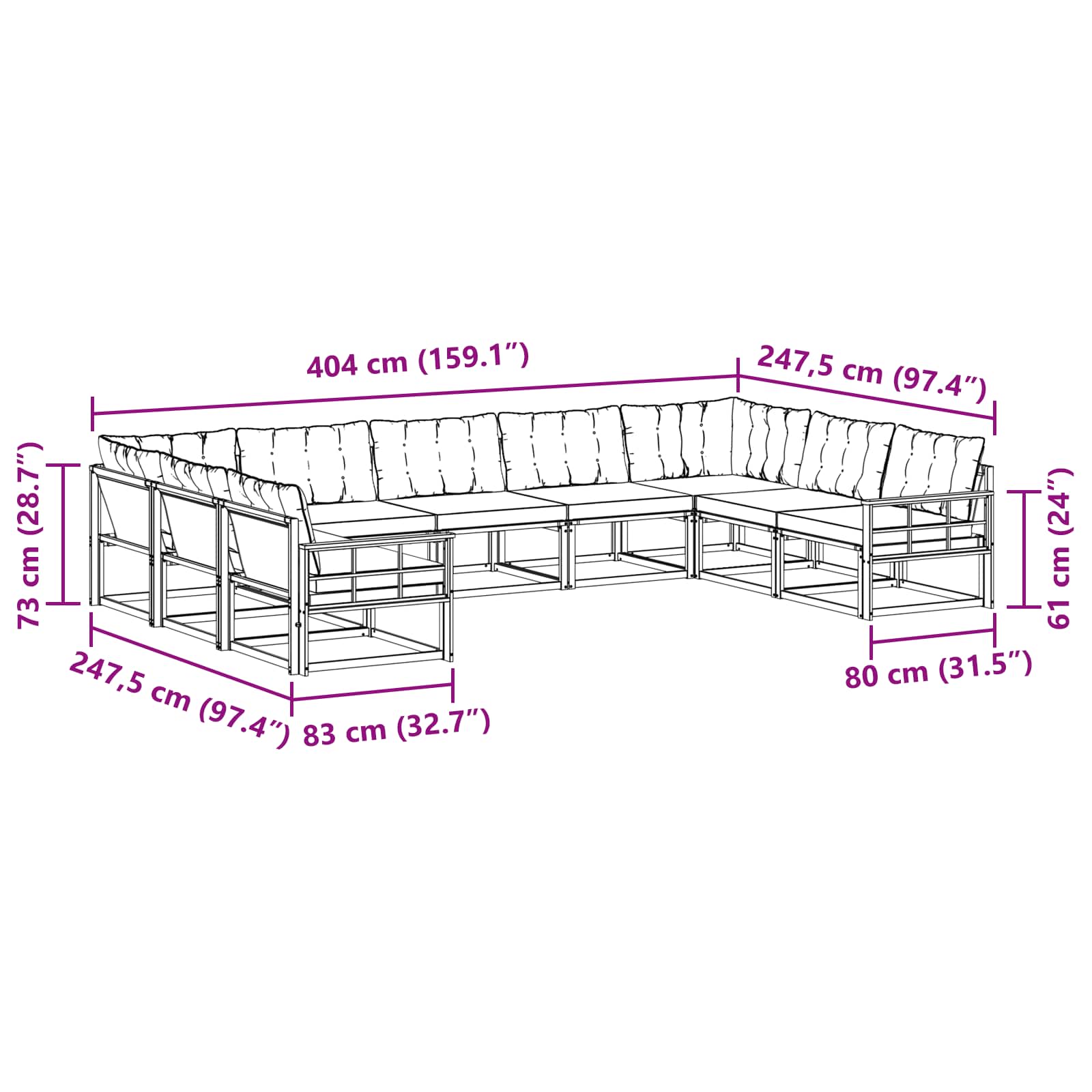 Set vanjskih sofa s jastukom 9 pcs Bijela i crna