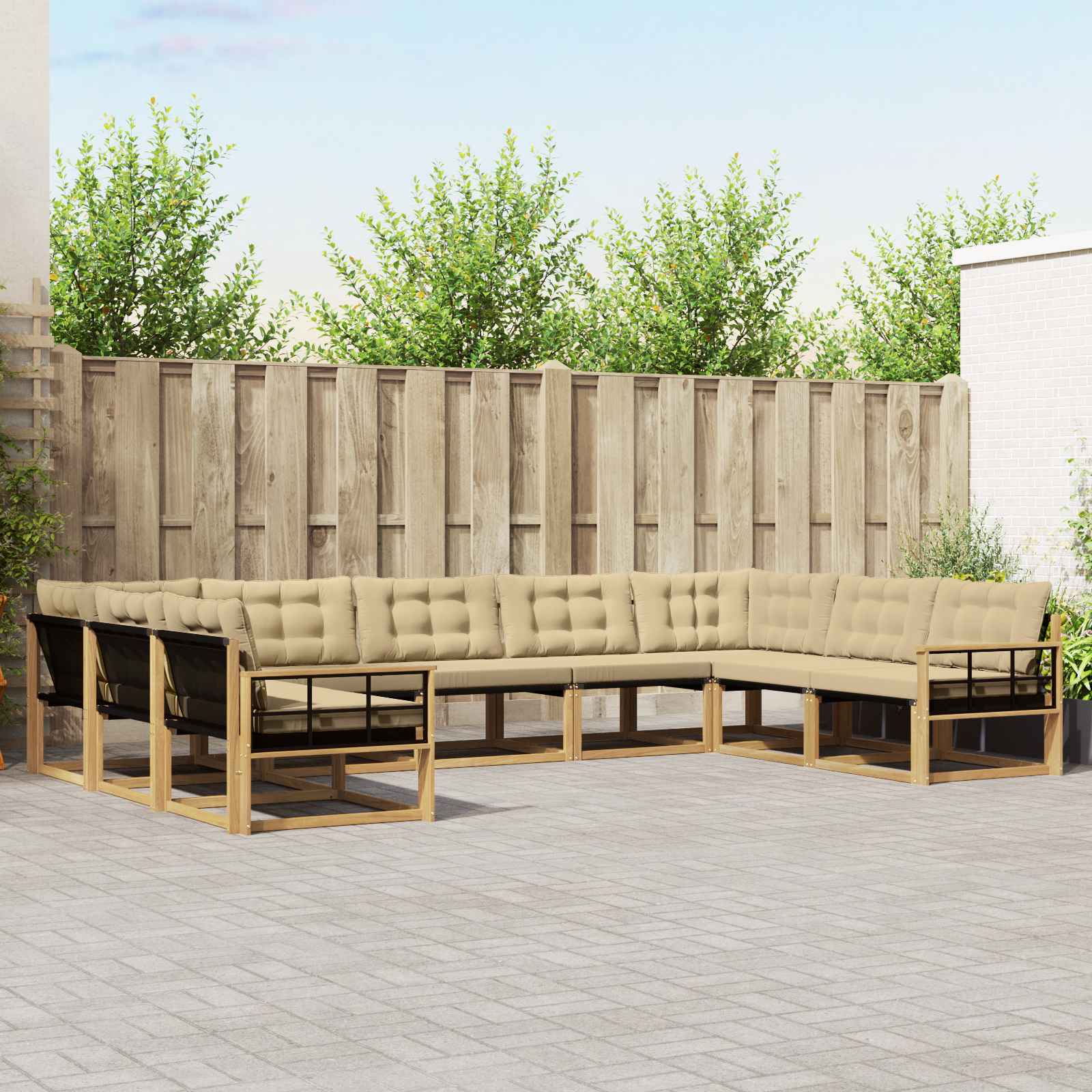 Set vanjskih sofa s jastukom 9 pcs Bijela i bež