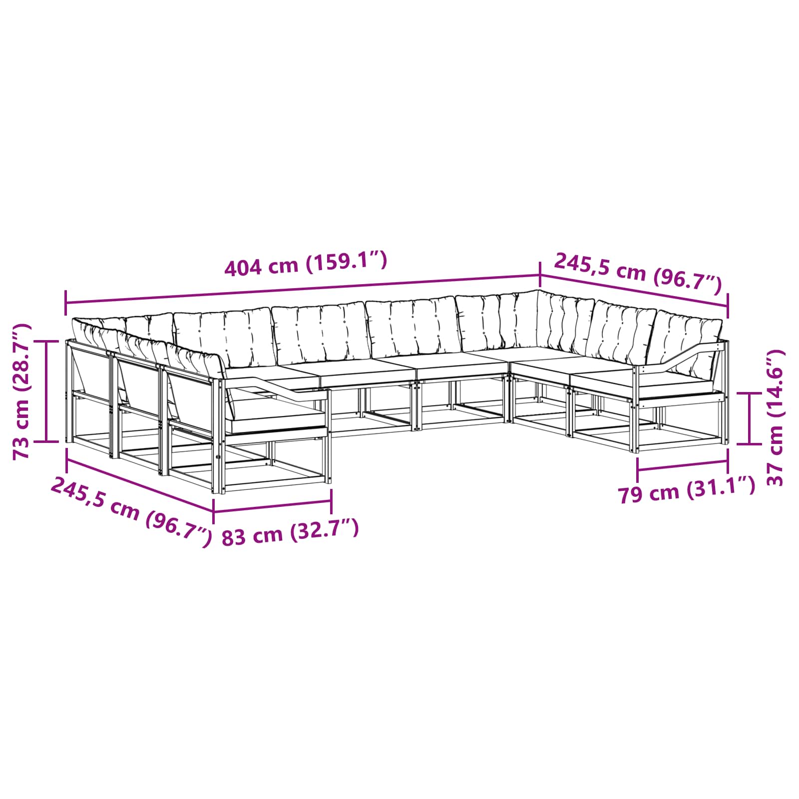 Set vanjskih sofa s jastukom 9 pcs Bijela i crna