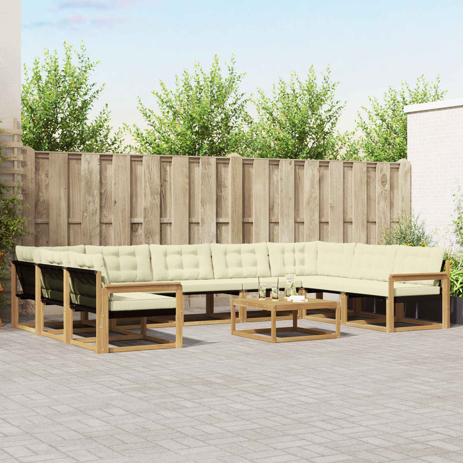 Set vanjskih sofa s jastukom 10 pcs Bijela i krem