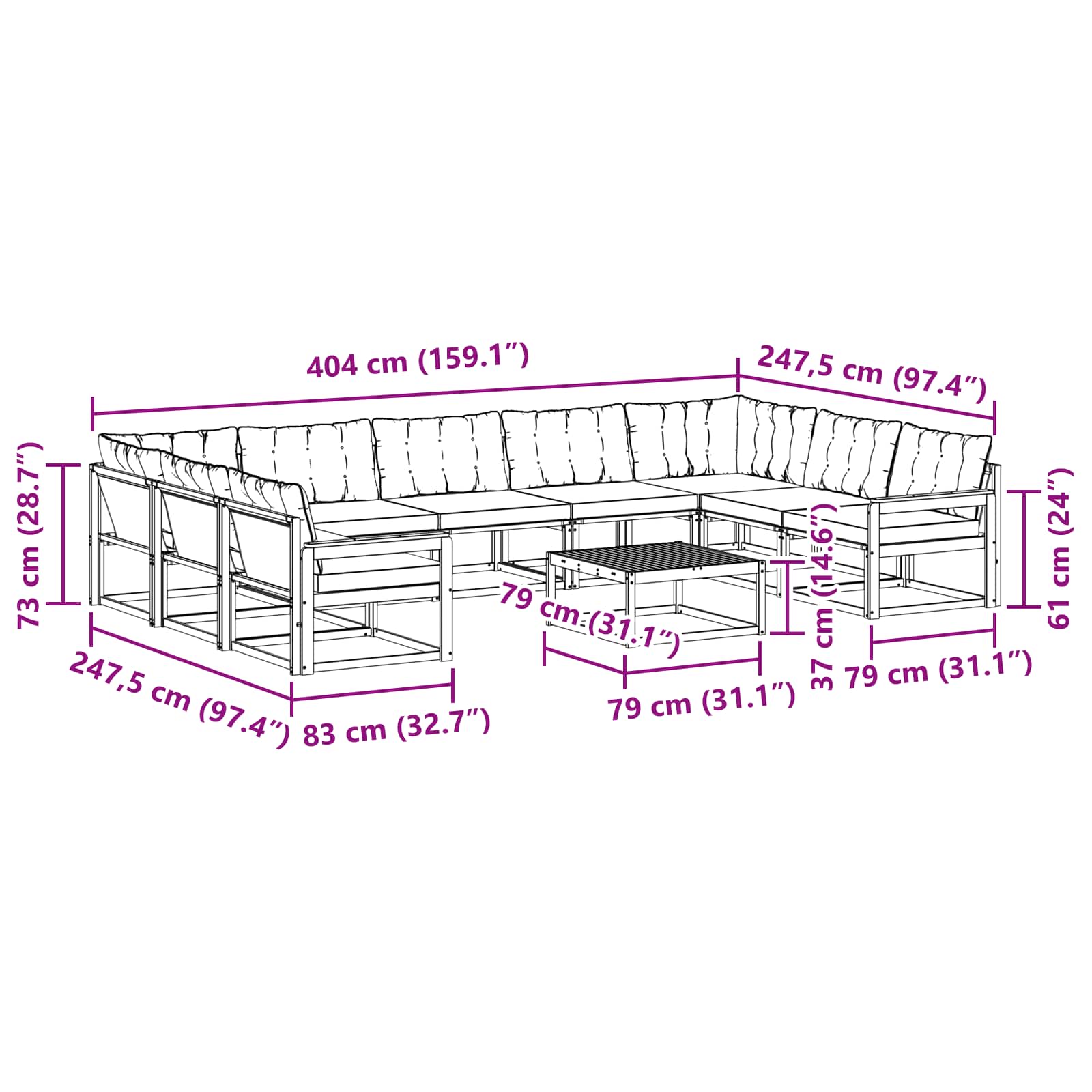 Set vanjskih sofa s jastukom 10 pcs Bijela i crna