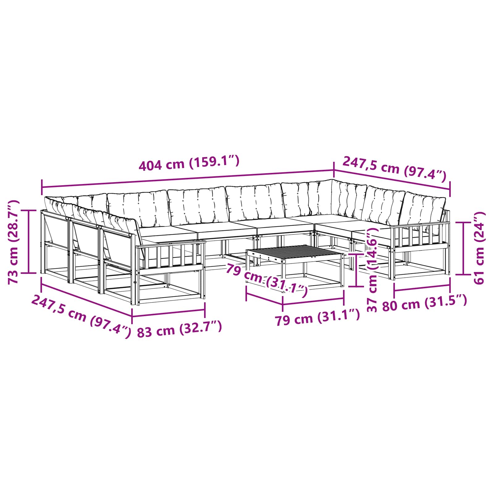 Set vanjskih sofa s jastukom 10 pcs Bijela i crna